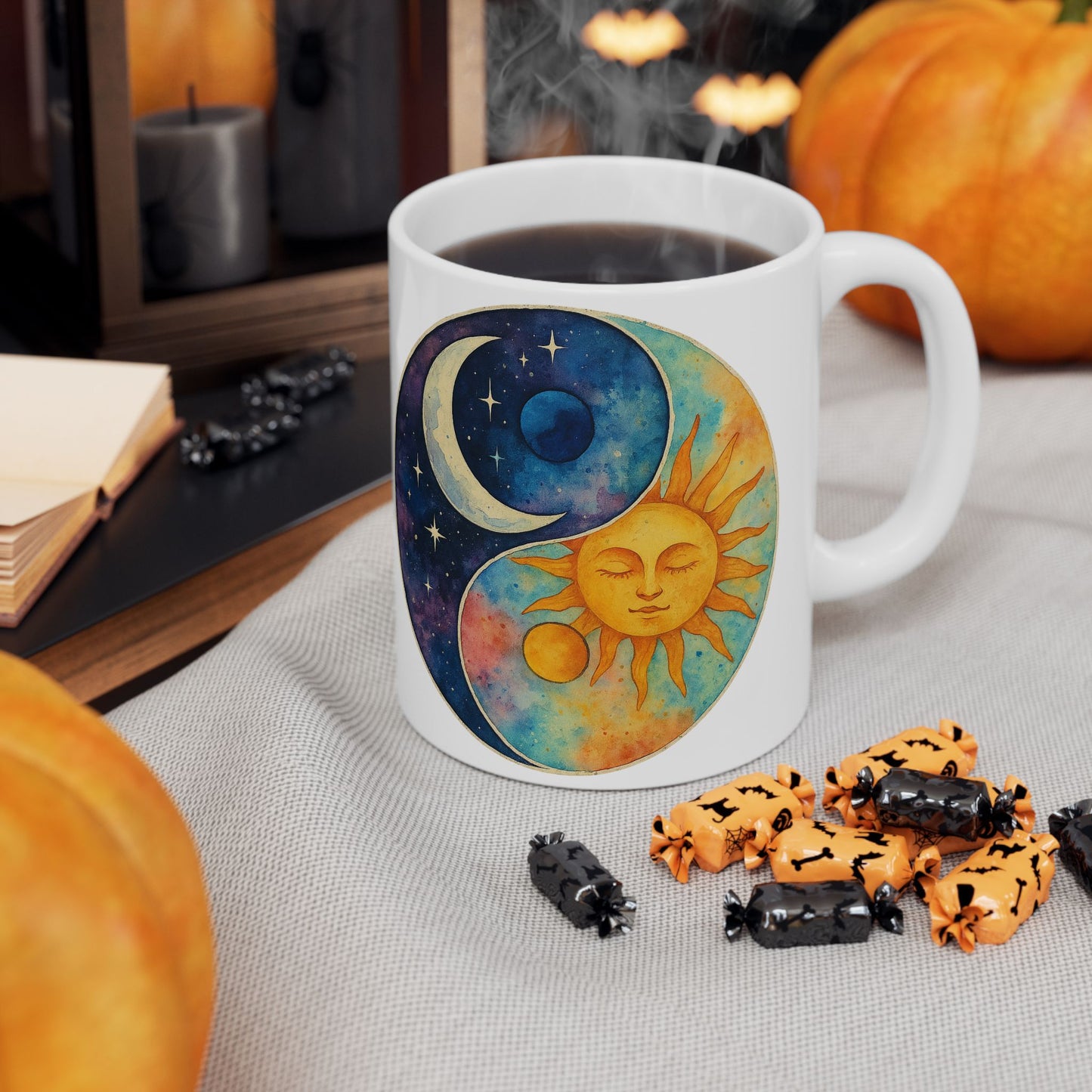 Personalize Sun and Moon Ceramic Mug — Boho Celestial 11oz/15oz Coffee Cup