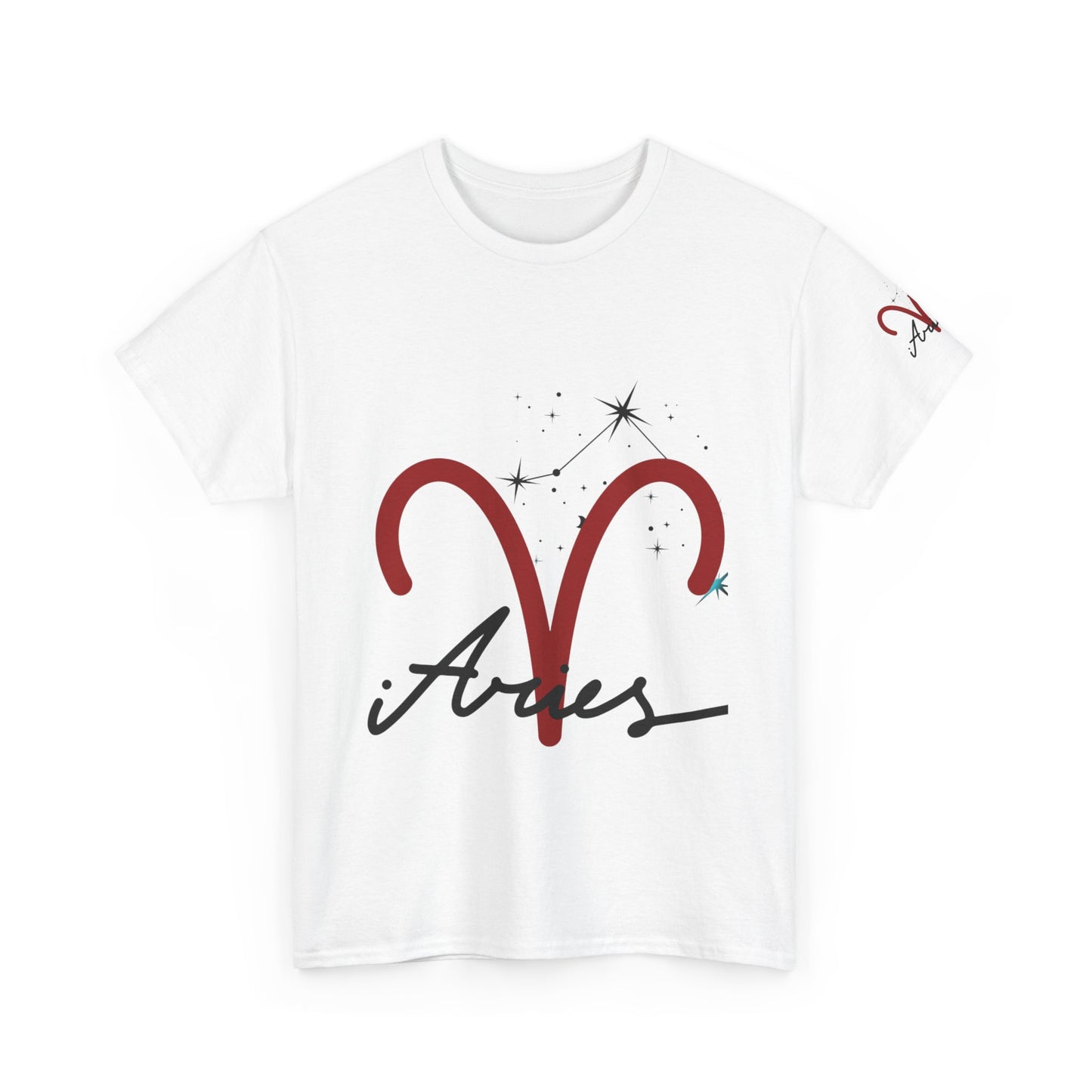 Aries Zodiac T‑Shirt – Red Aries Symbol with Constellation & Script