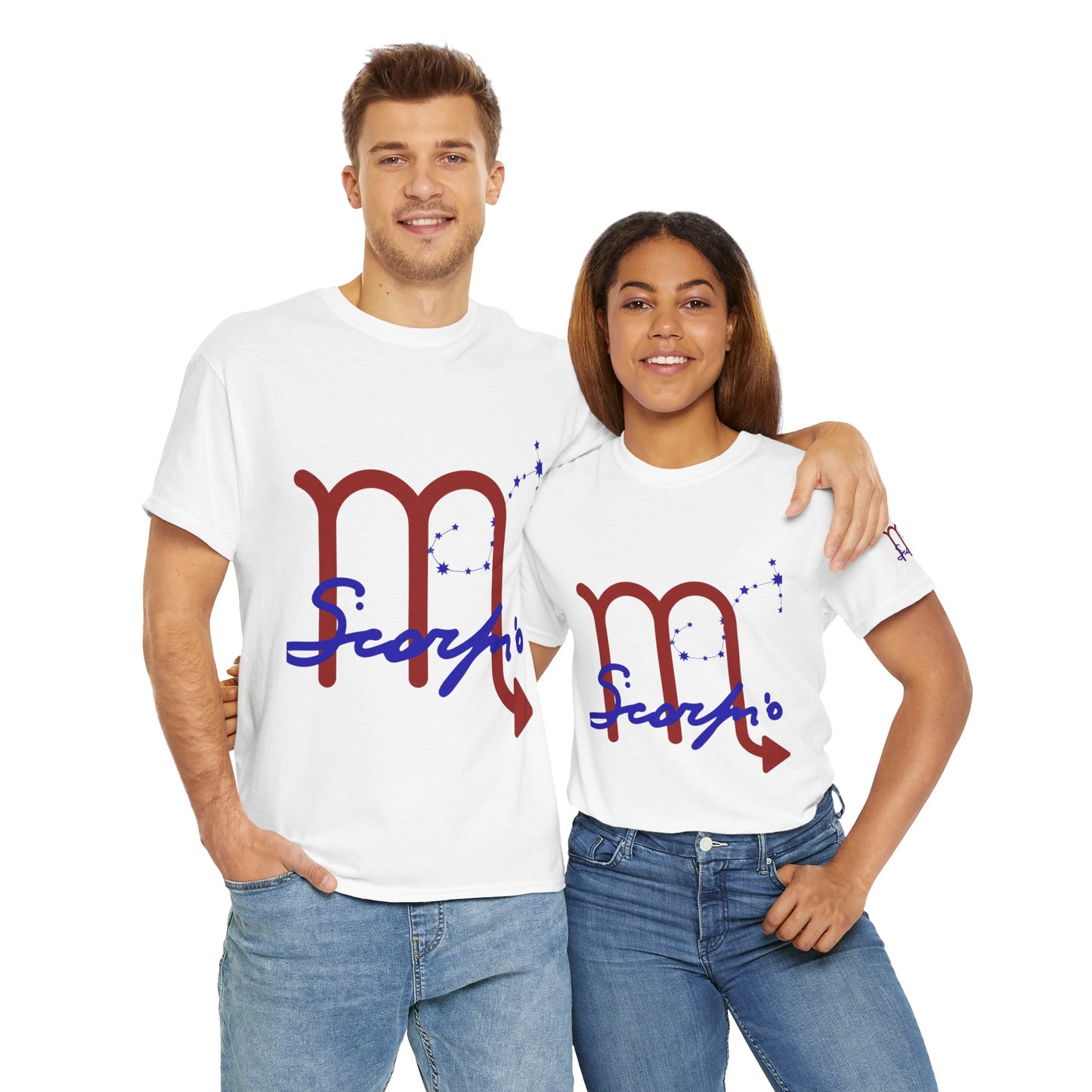 Scorpio Zodiac T-Shirt — Red Glyph & Script Astrology Tee