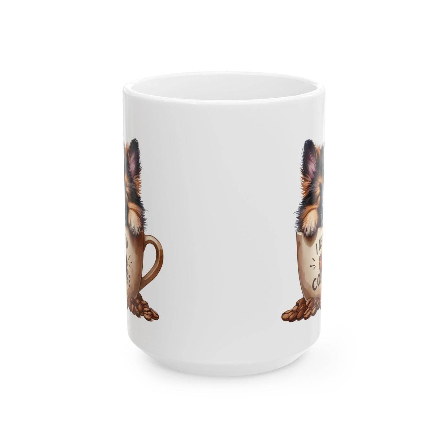 German Shepherd Coffee Lover Mug – Cute Dog Illustration Ceramic Mug (11oz, 15oz)