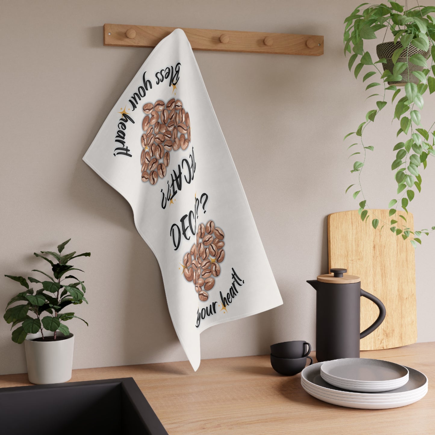 Coffee Lover's Tea Towels - Bless Your Heart Decaf Design, Tea Towel With Coffee