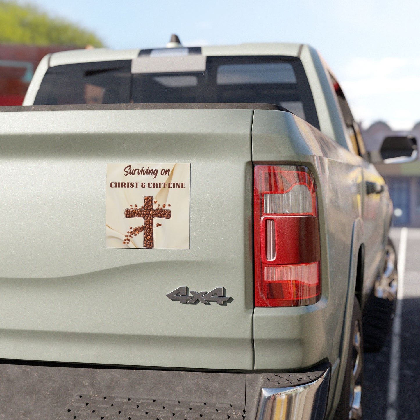 Christian Coffee Lover Car Magnet - Surviving on Christ & Caffeine