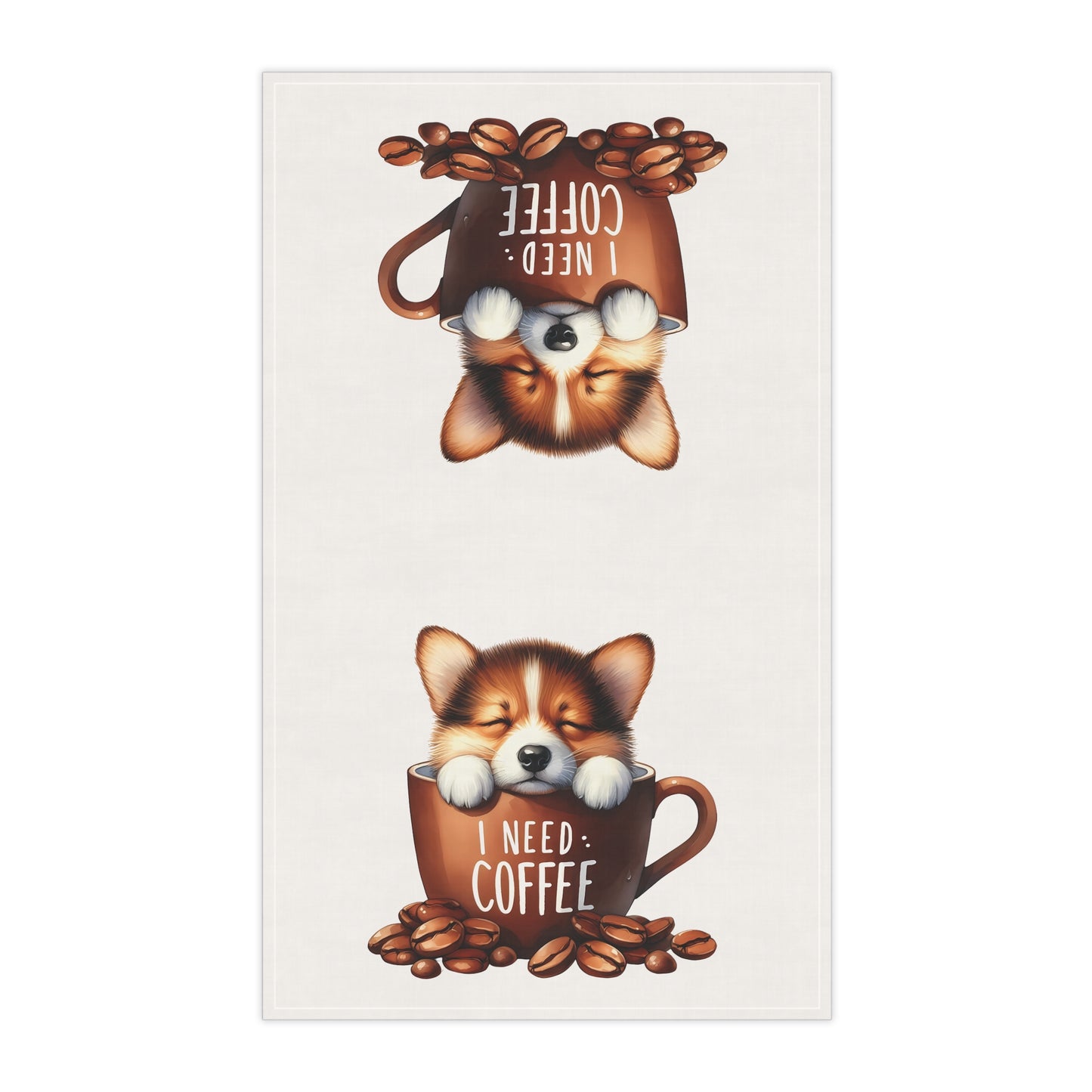 Coffee Lover's Cute Corgi Tea Towels, Puppy Tea Towel