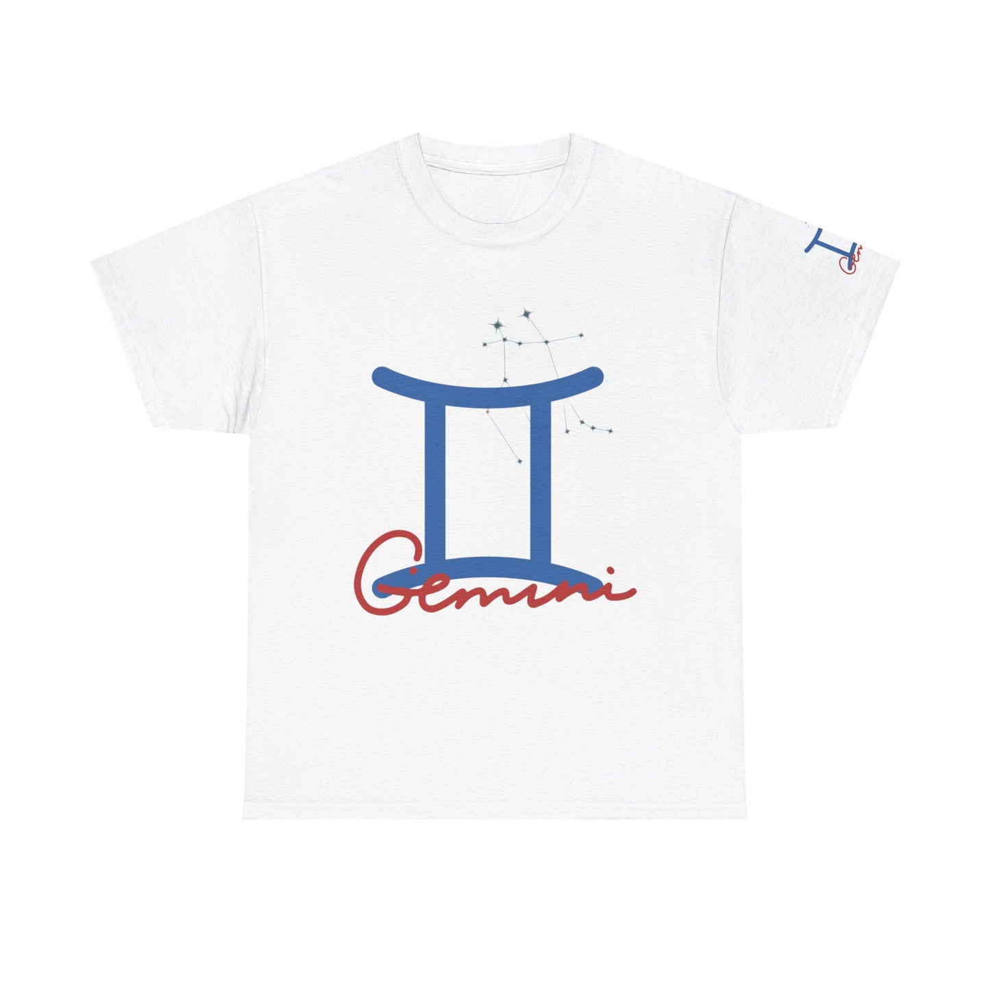 Gemini Zodiac T-Shirt — Blue Symbol with Script