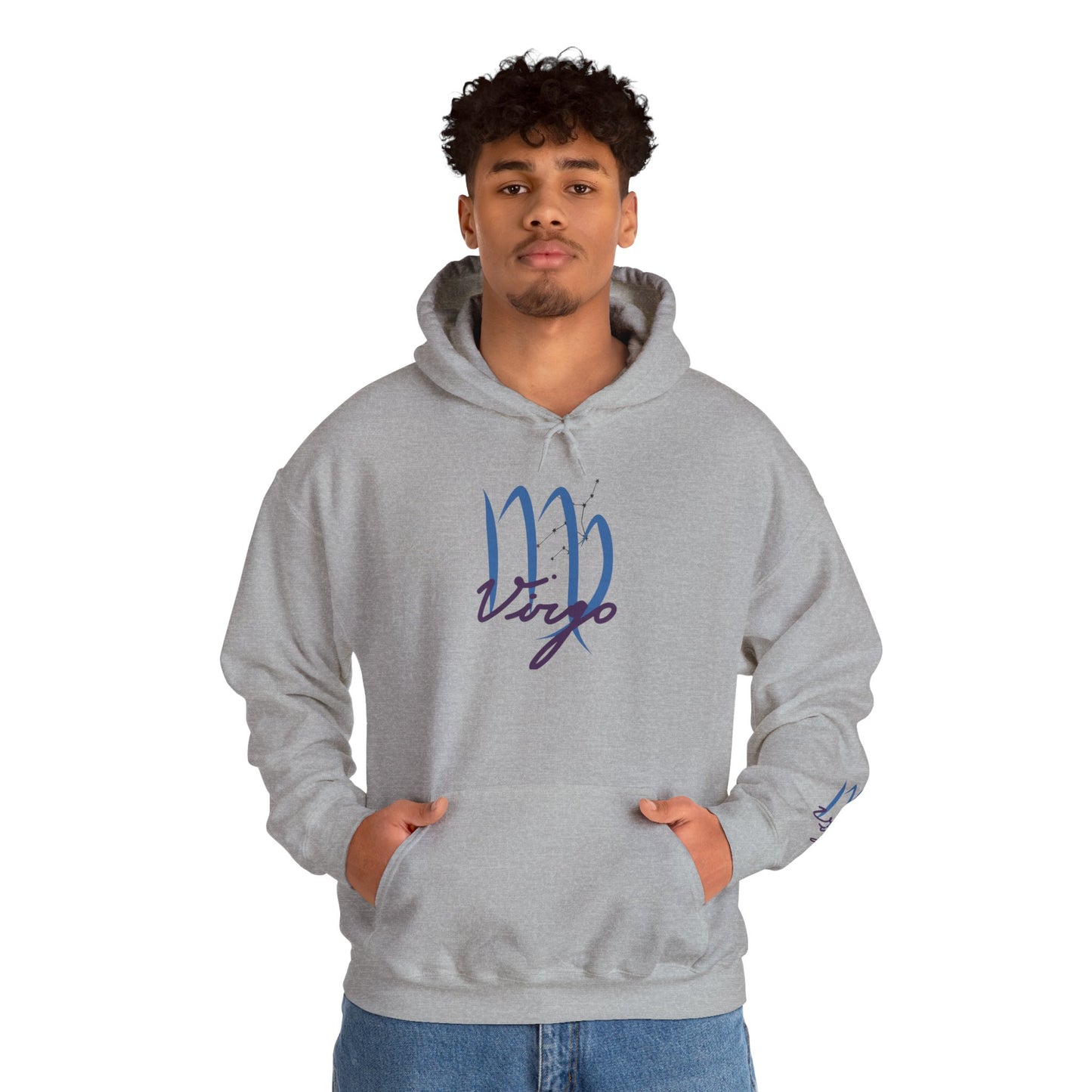 Virgo Script Zodiac Hoodie — Elegant Blue Virgo Sign Sweatshirt