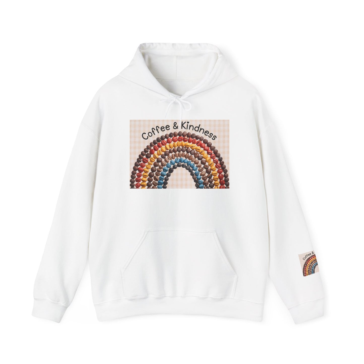 Coffee & Kindness Rainbow Hoodie — Cozy Retro Rainbow Coffee Cup Sweatshirt