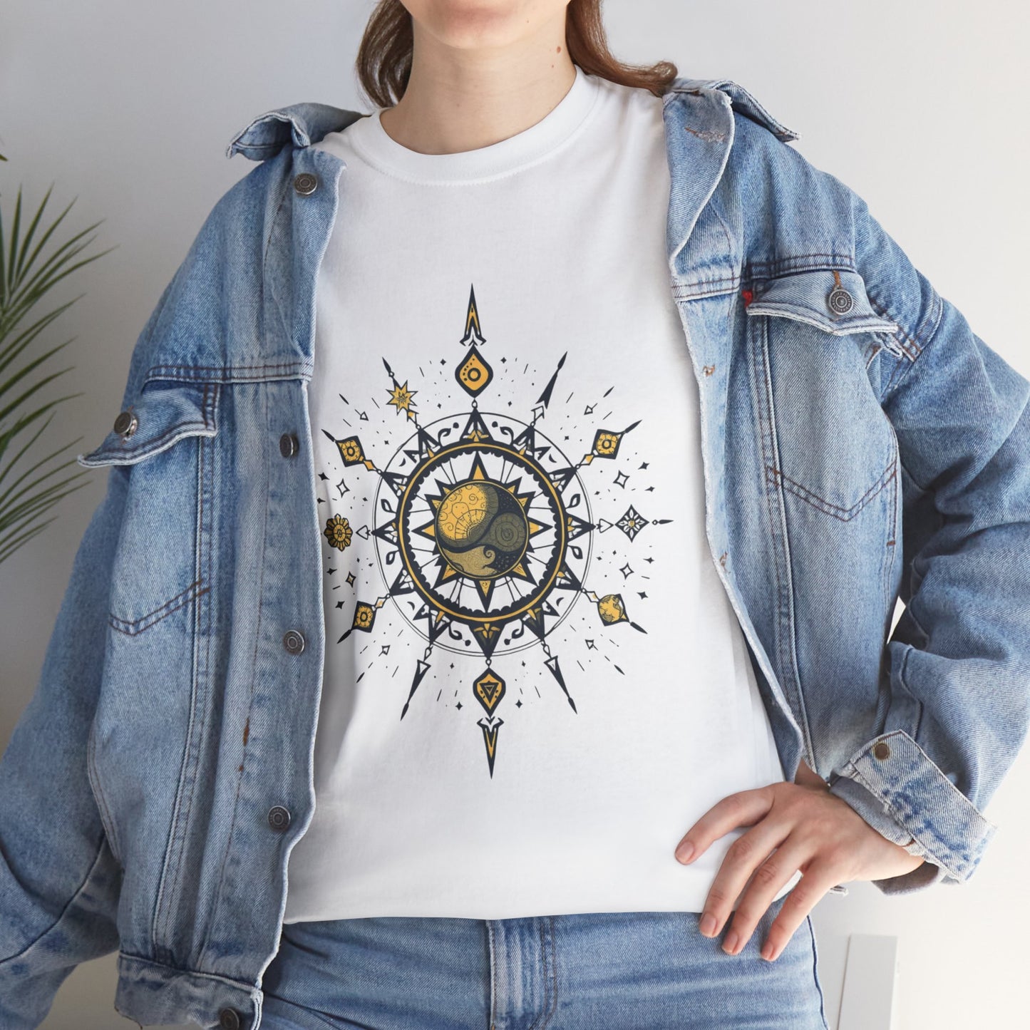 Celestial Sun Compass T‑Shirt — Golden Sun Mandala Graphic Tee