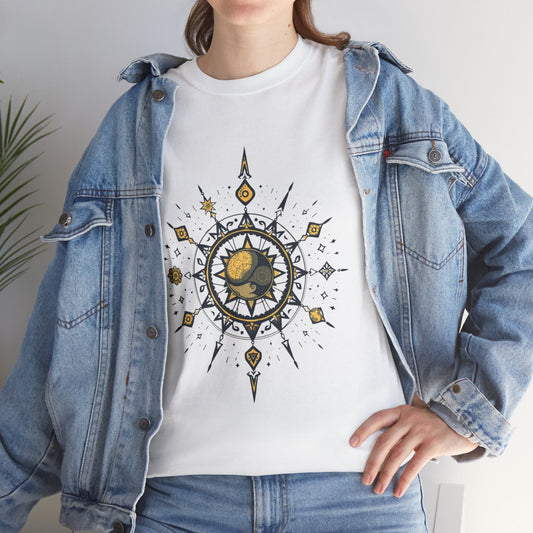 Celestial Sun Compass T‑Shirt — Golden Sun Mandala Graphic Tee