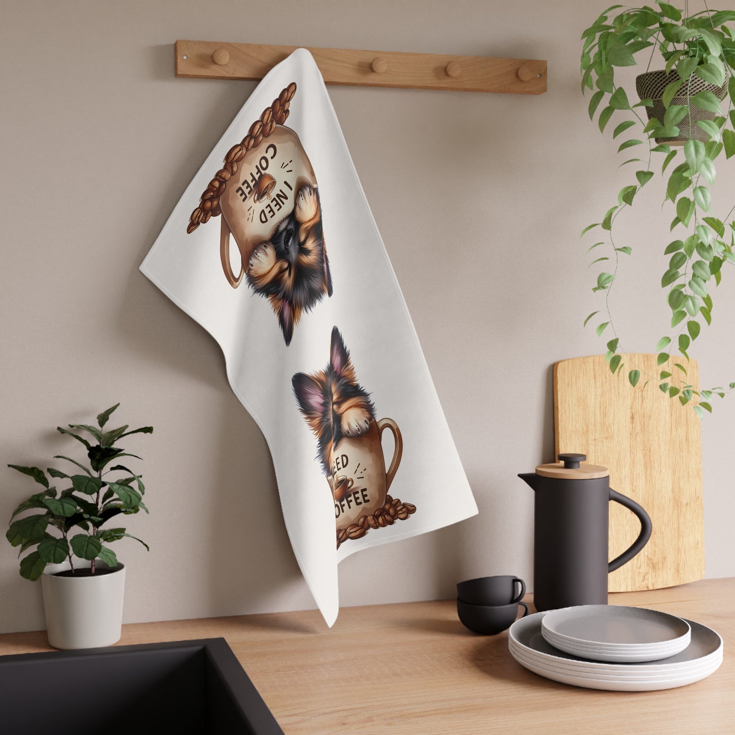 Cute Coffee Dog Tea Towels, German Shepherd Tea Towel
