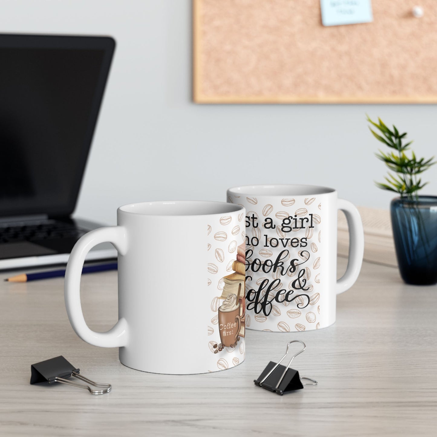 Book Lover Coffee Mug — "Just a girl who loves books & coffee" Ceramic Mug (11oz, 15oz)