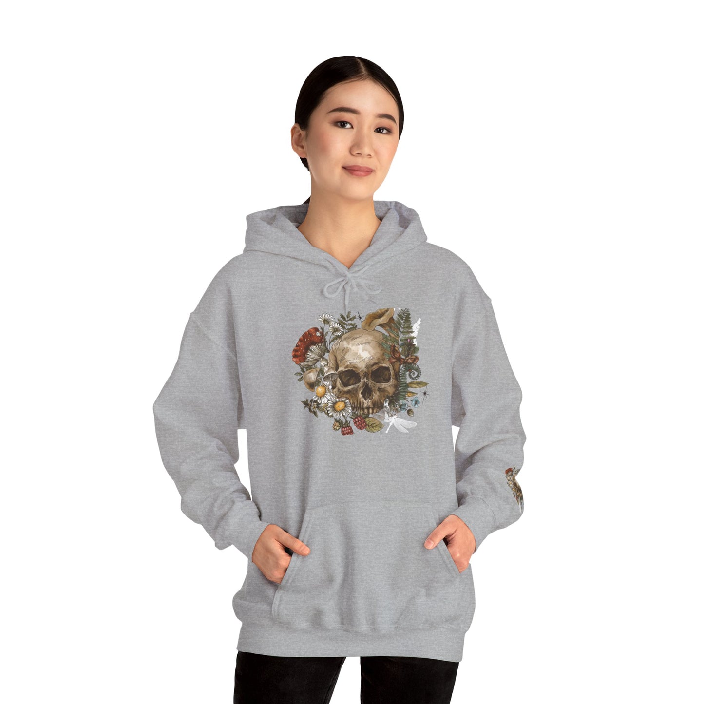 Skull & Mushrooms Hoodie — Vintage Floral Skull Graphic Pullover