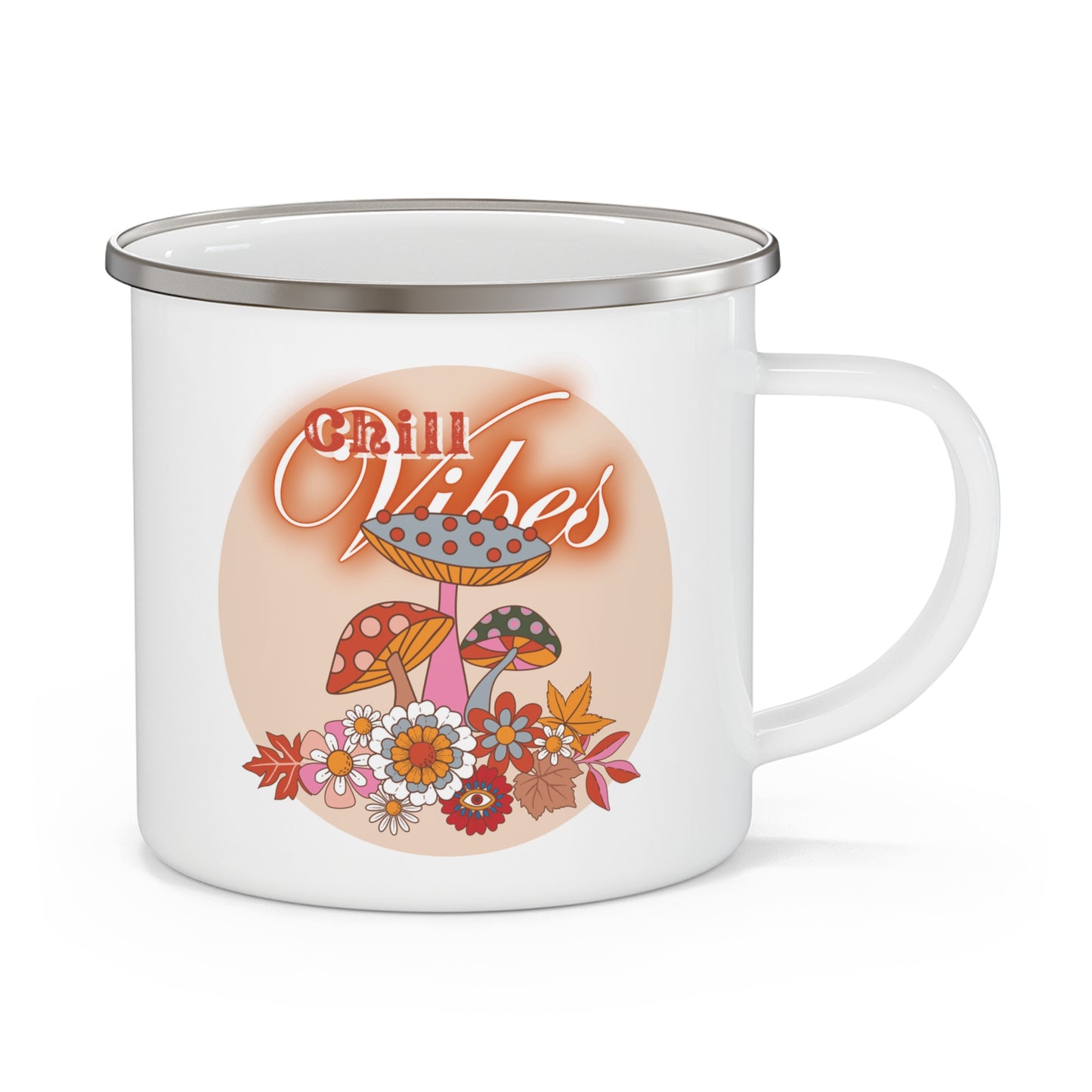 Retro Floral Camping Mug - Chill Vibes, Mushroom Camping Cup