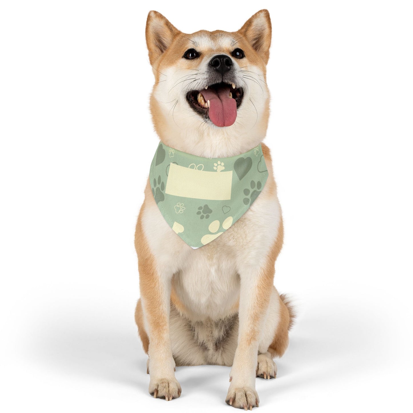 Personalized Paw Print Pet Bandana Collar - Custom Name Tag Area, Green