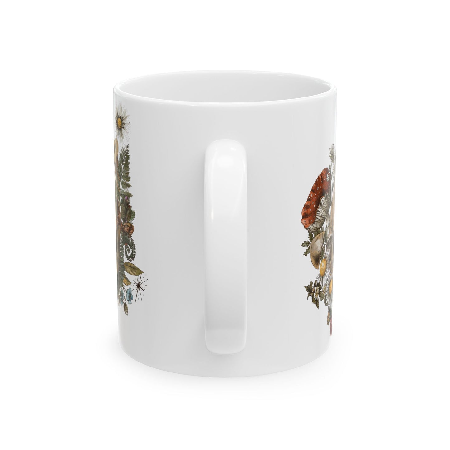 Floral Skull Coffee Mug — Vintage Wildflower & Fungi Ceramic Mug (11oz, 15oz)