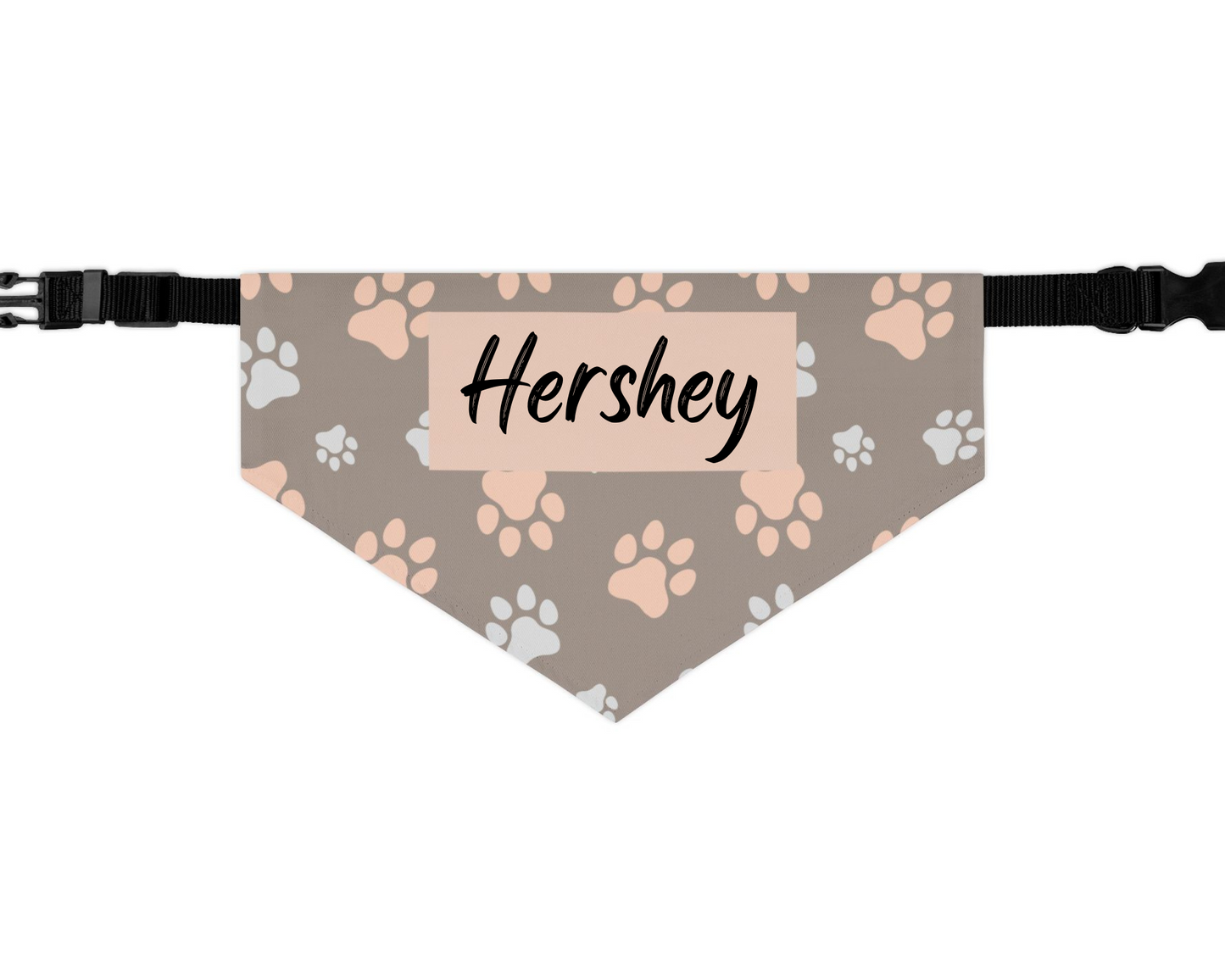 Personalized Paw Print Pet Bandana Collar — Custom Name Pocket, Gray & Blush Dog Scarf