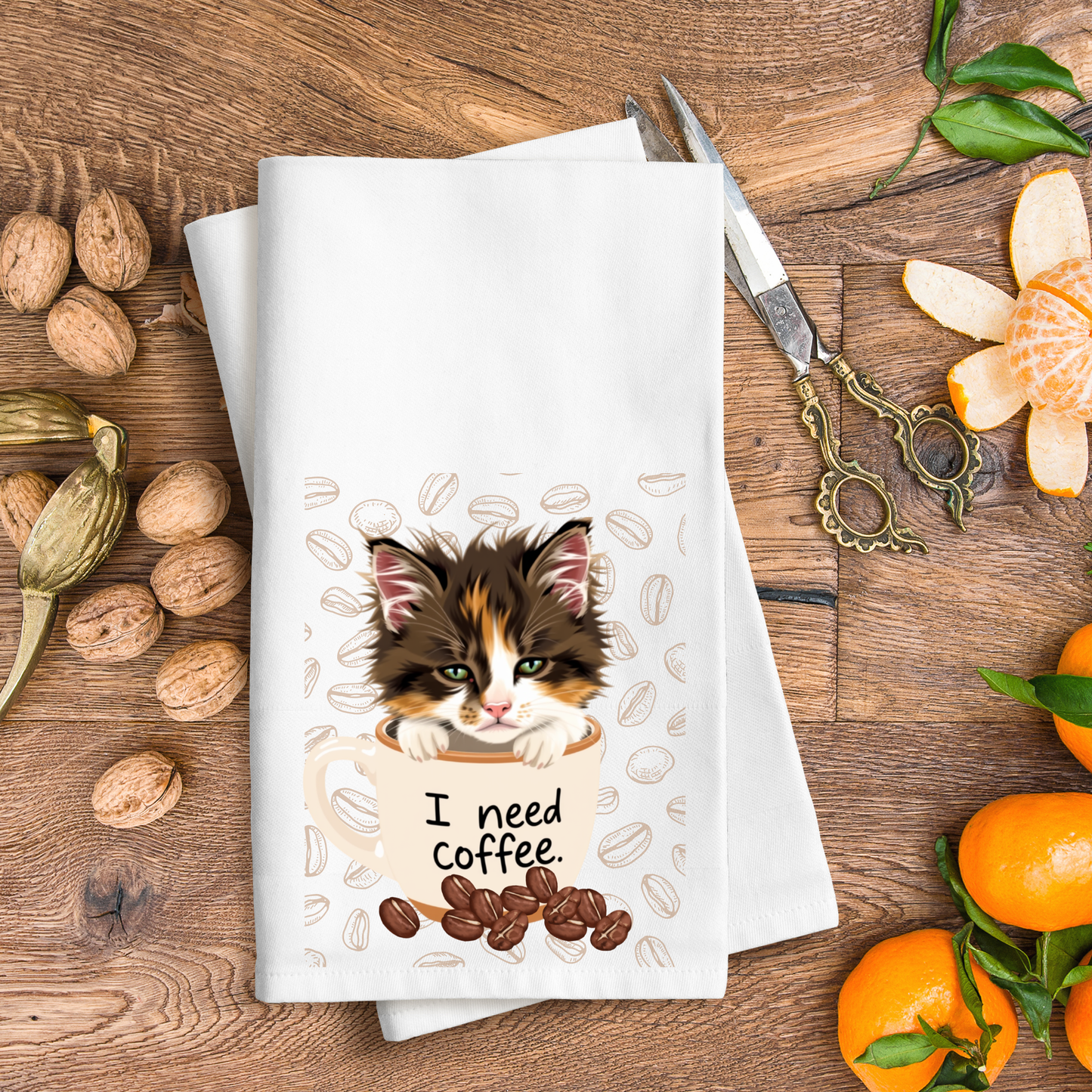 I Need Coffee Waffle Weave Kitchen Towel, Cat Towel, Coffee Towel