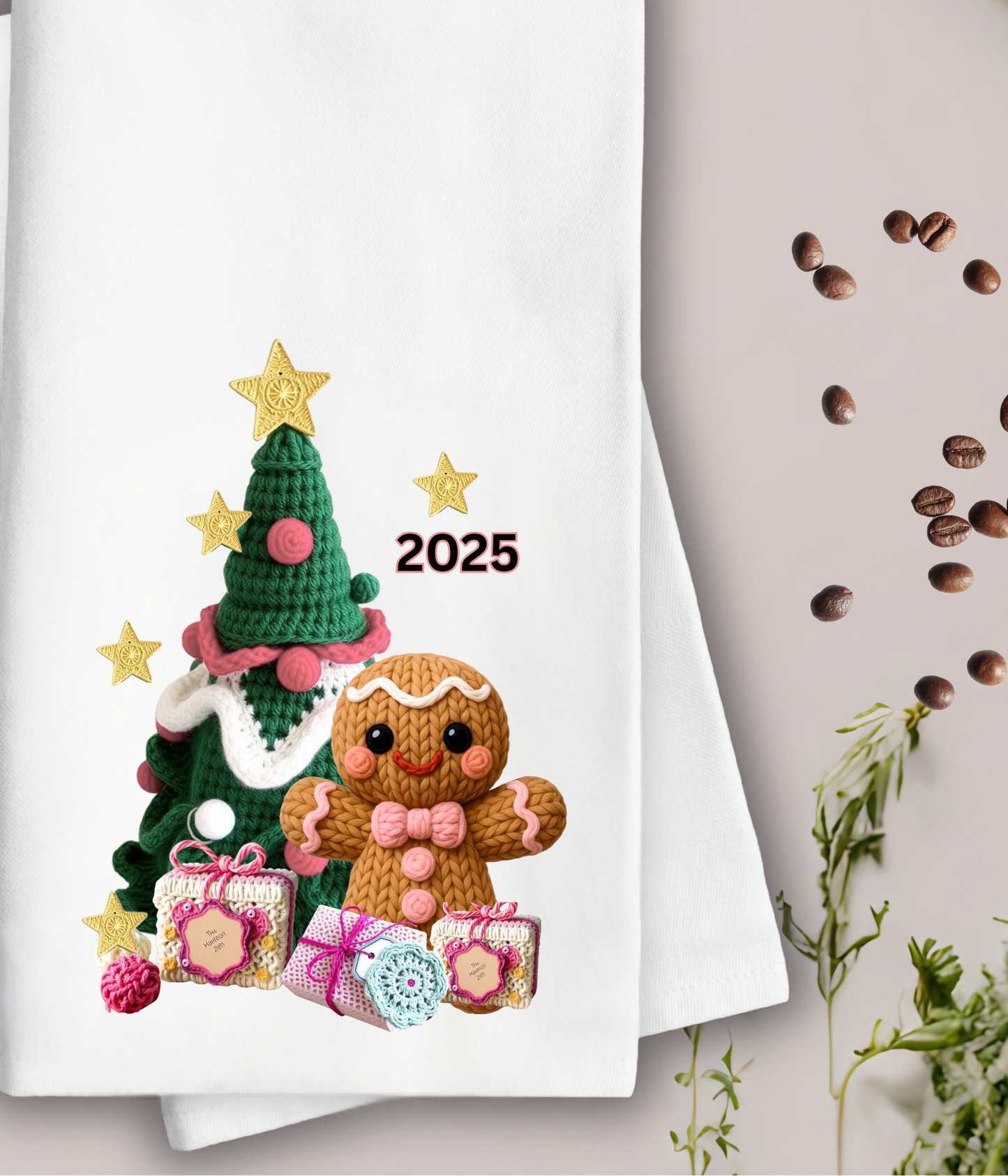 Waffle Knit Kitchen Christmas Towel SET of 4 Designs, Santa Towel, Gingerbread Man Towel, holiday towel