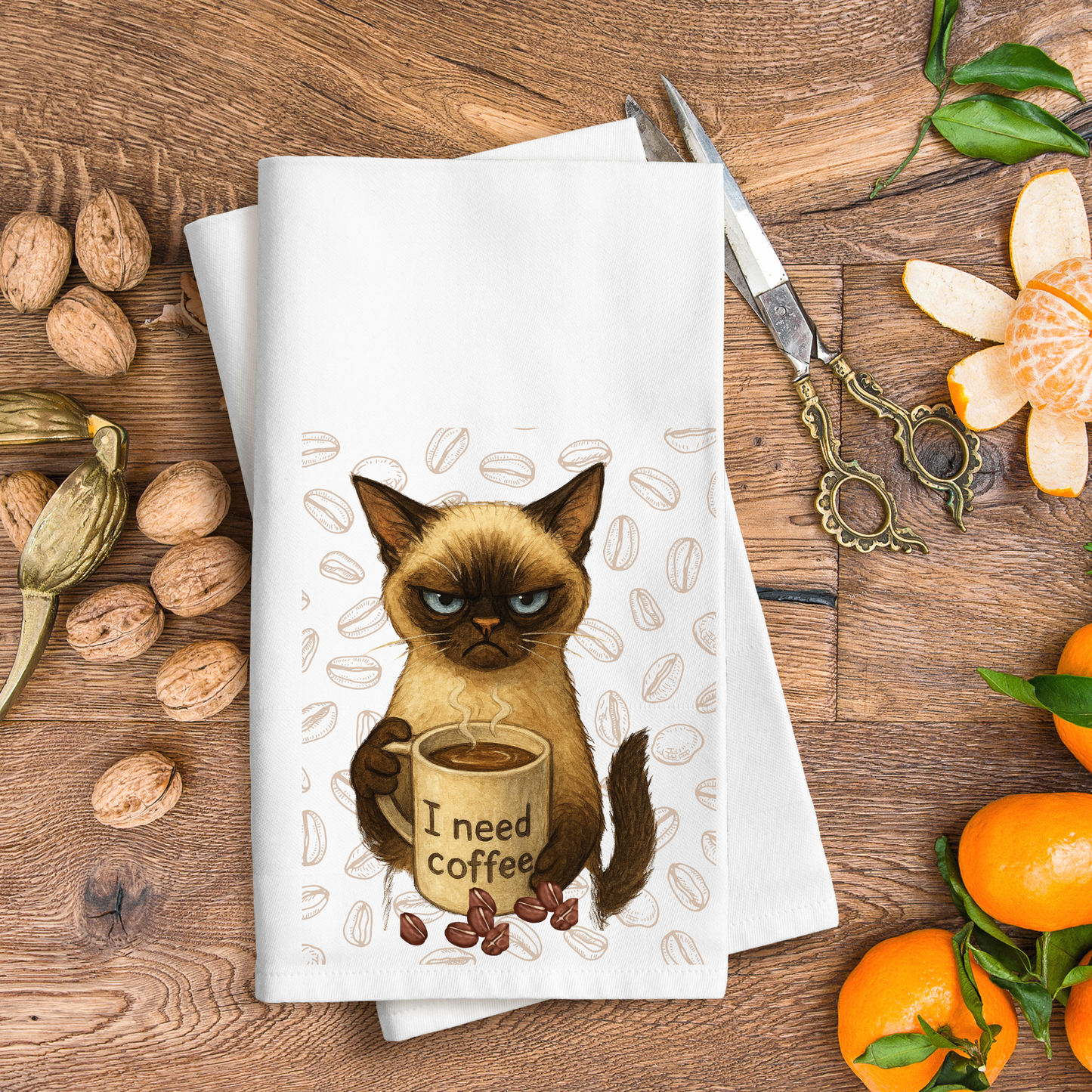 I Need Coffee Waffle Weave Kitchen Towel, Cat Towel