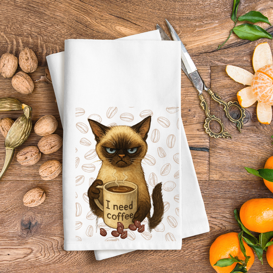 I Need Coffee Waffle Weave Kitchen Towel, Cat Towel