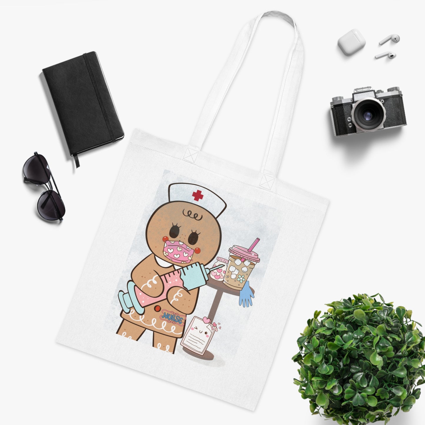 Cute Nurse Gingerbread Cotton Tote Bag, Nurse Tote Bag, Nurse Gift