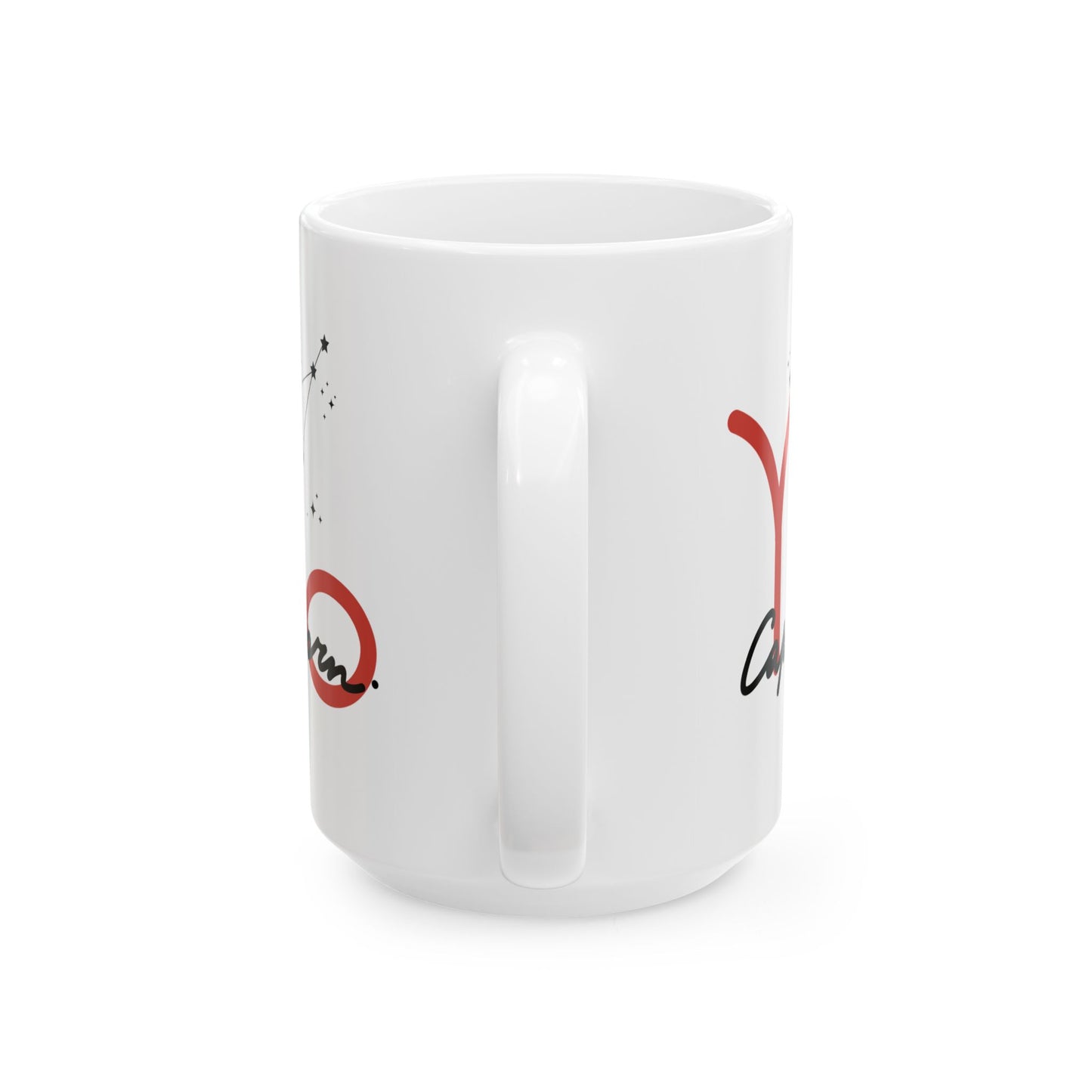 Capricorn Zodiac Ceramic Mug — Red Script Constellation Astrology Coffee Cup (11oz & 15oz)