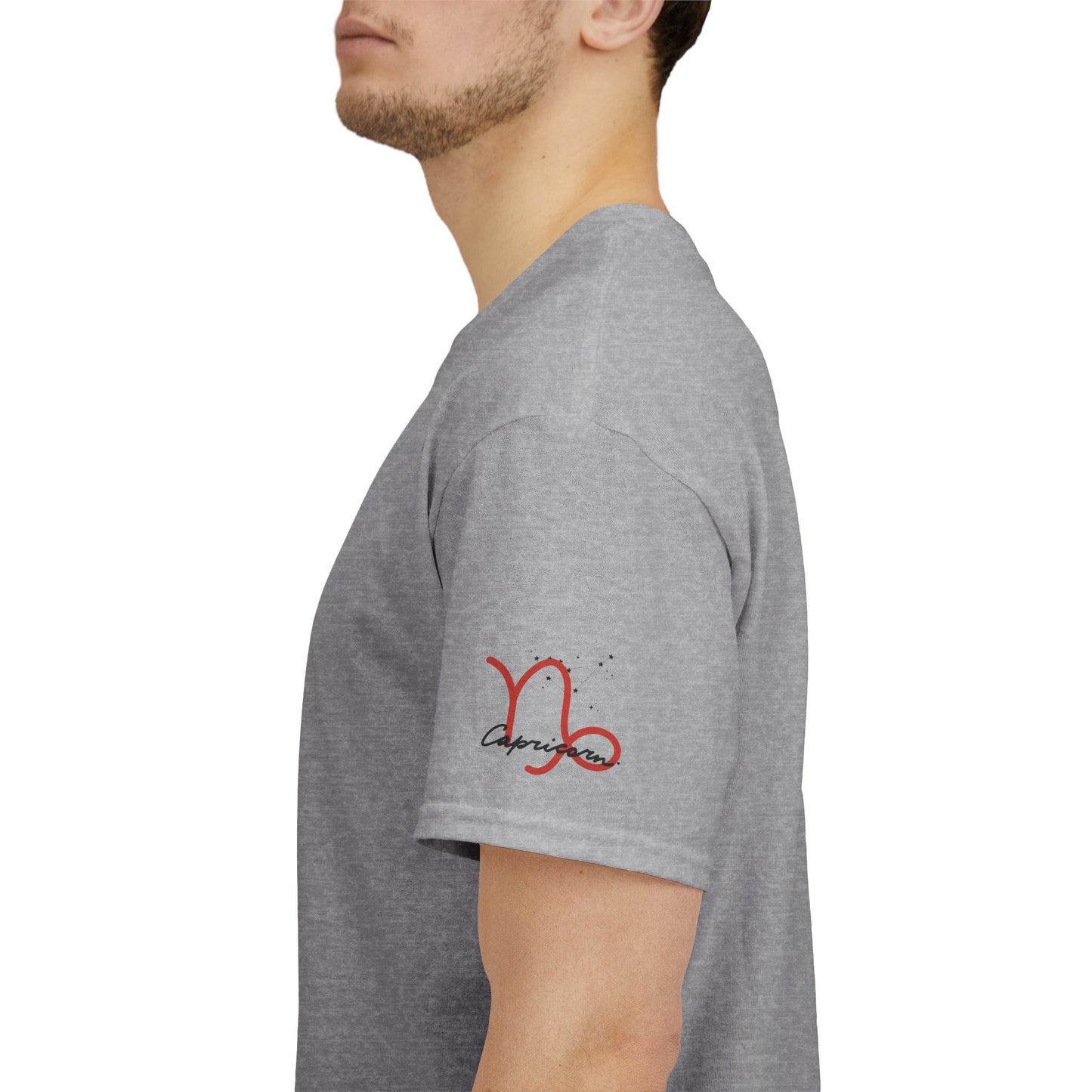 Capricorn Zodiac Tee – Red Capricorn Symbol with Script