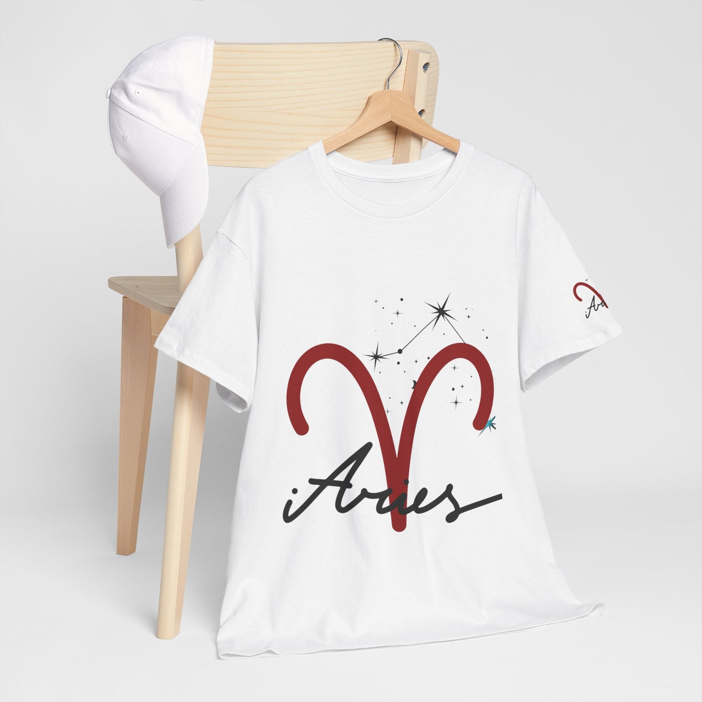 Aries Zodiac T‑Shirt – Red Aries Symbol with Constellation & Script