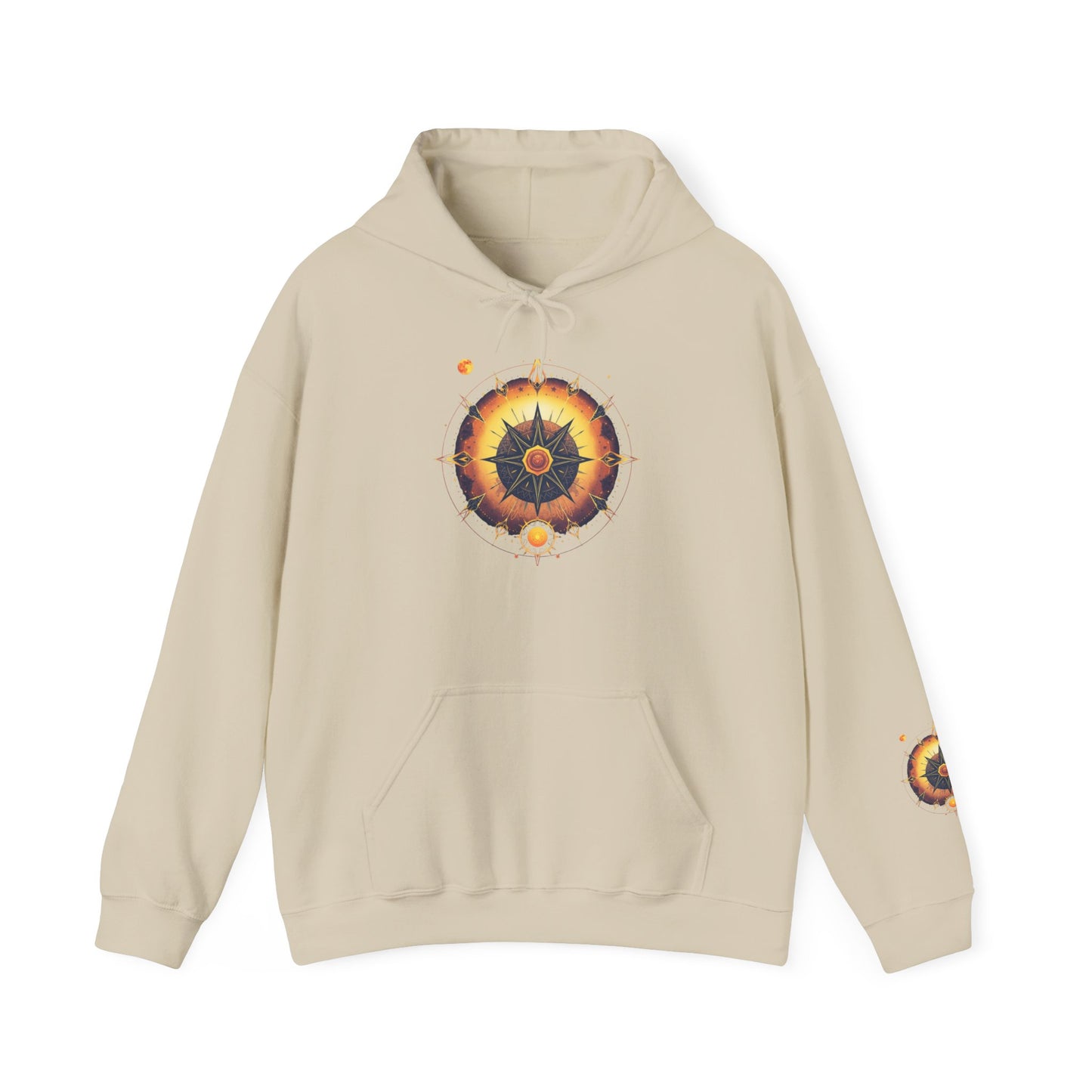 Mandala Sun Hoodie — Spiritual Boho Graphic Sweatshirt