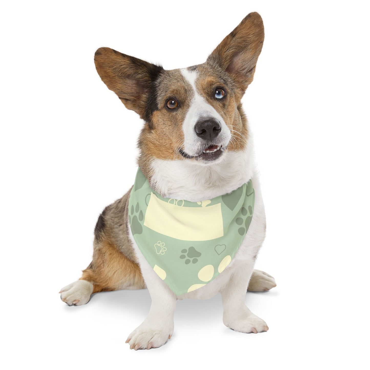 Personalized Paw Print Pet Bandana Collar - Custom Name Tag Area, Green