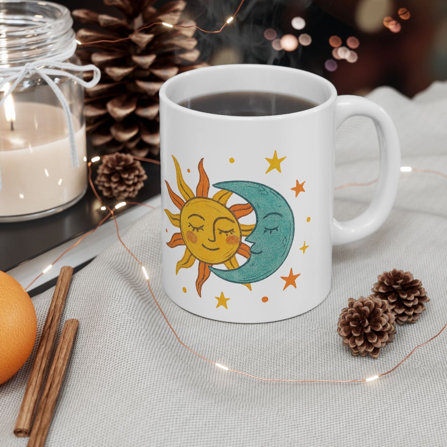 Personalized Sun & Moon Ceramic Mug — Boho Celestial Coffee Cup (11oz & 15oz)