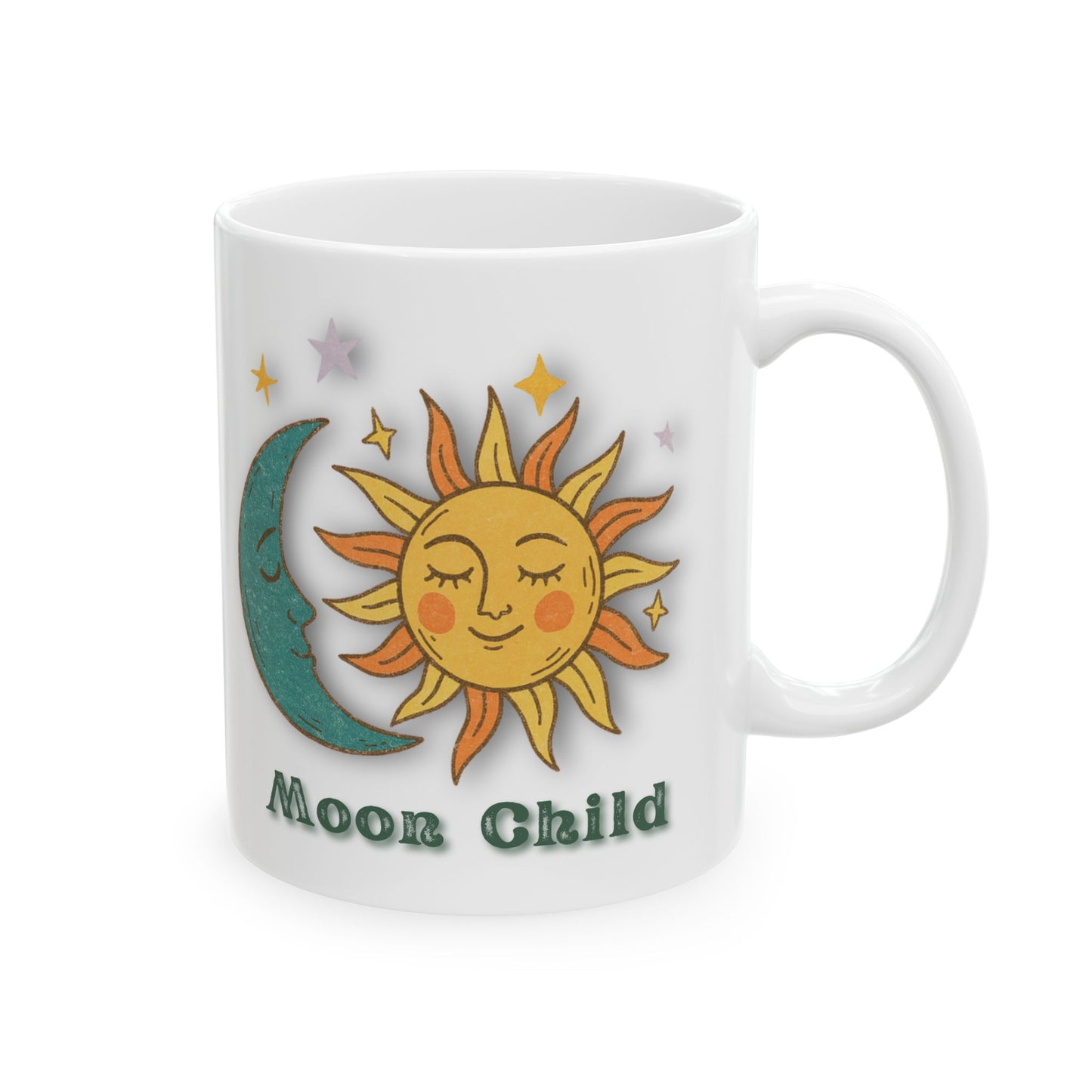 Personalized Moon Child Mug, Sun and Moon Ceramic Mug — Celestial Vintage Astrology Coffee Cup (11oz & 15oz)