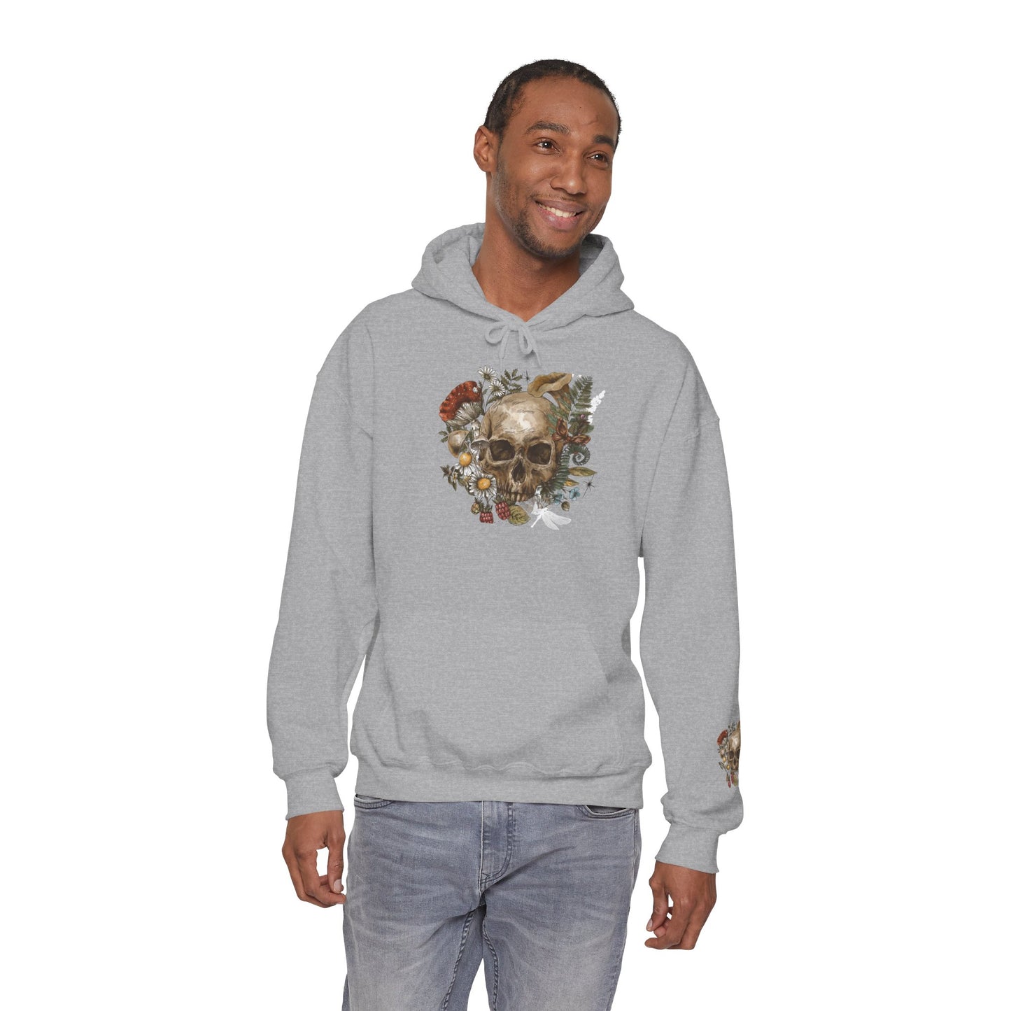 Skull & Mushrooms Hoodie — Vintage Floral Skull Graphic Pullover