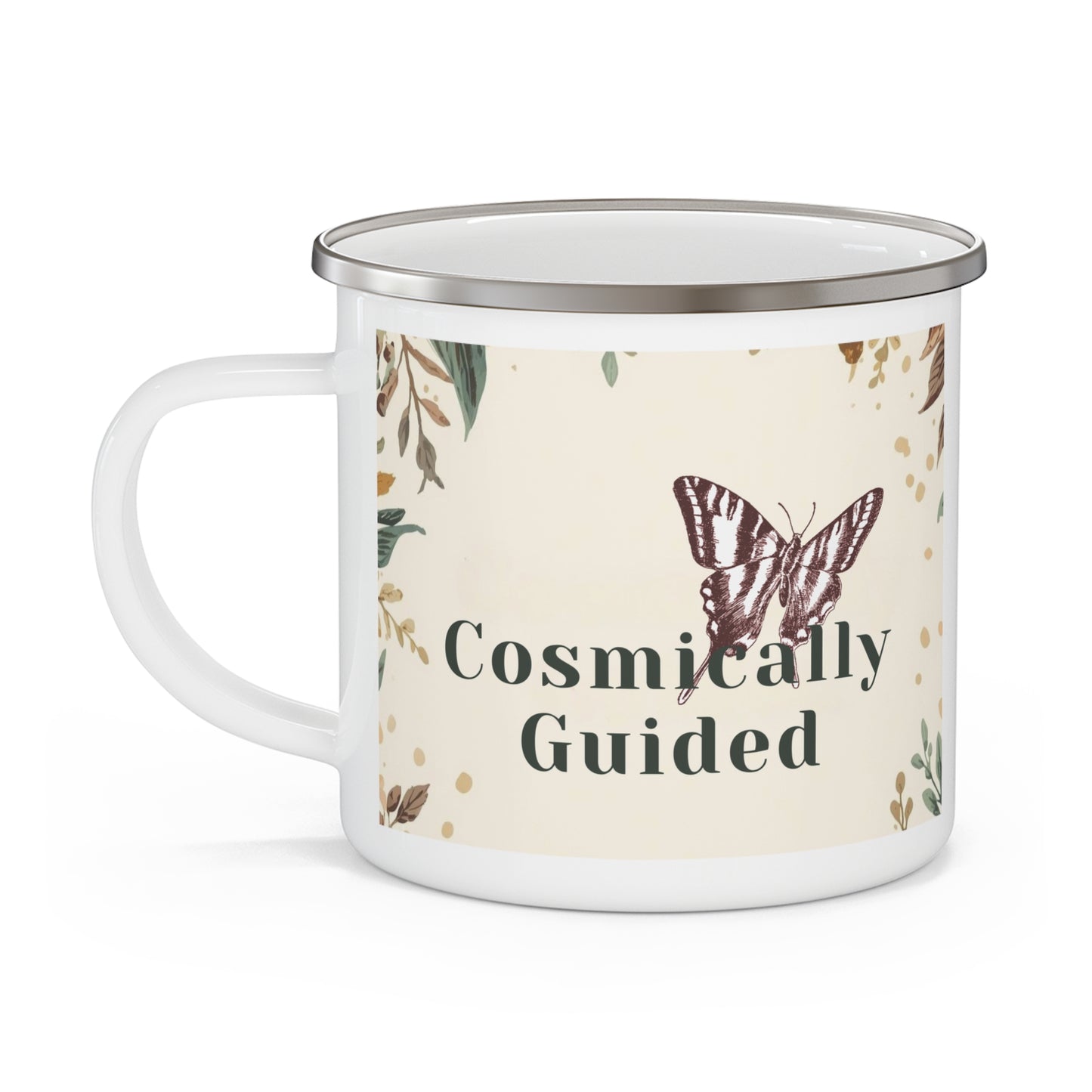Cosmically Guided Enamel Camping Mug - Inspirational Nature Design for Adventure Lovers, Camping Mug, Camping Cup