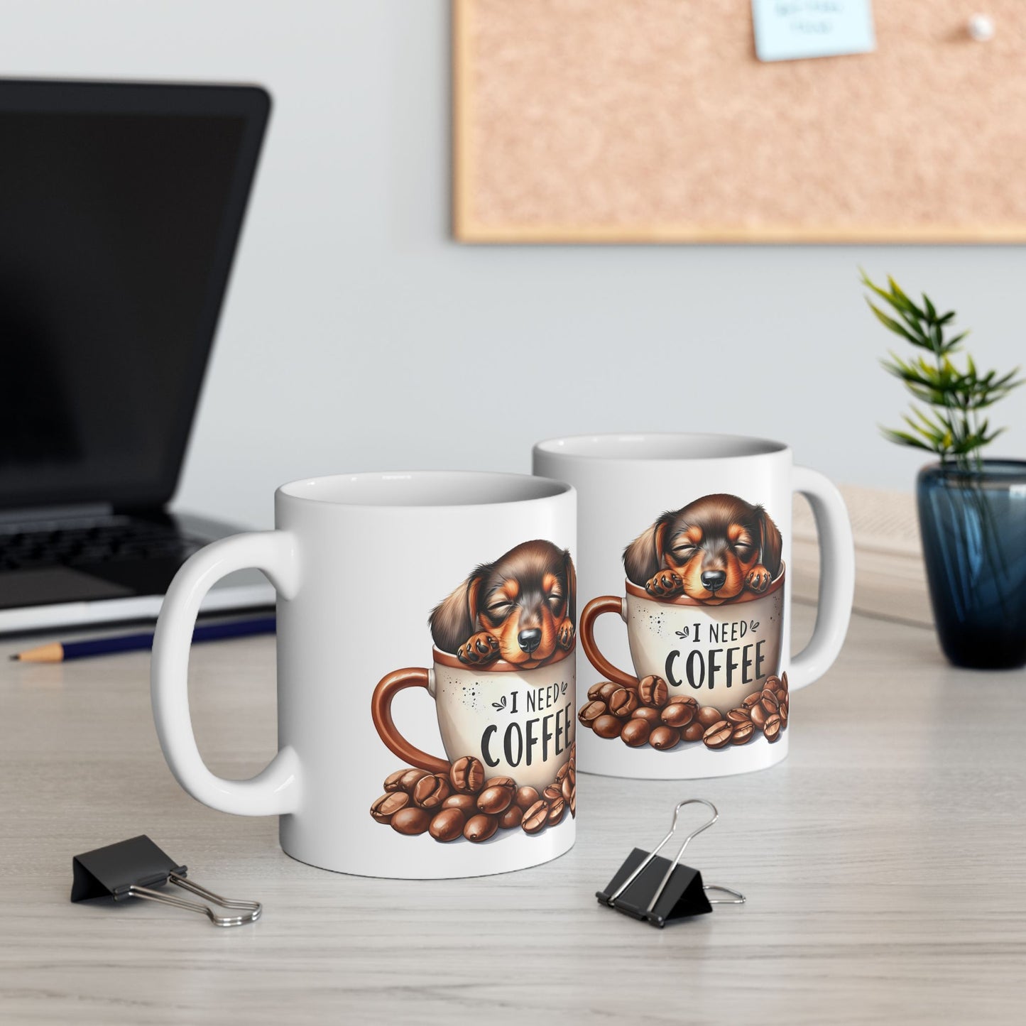 Personalized Coffee Mug with Dachshund Design — "All I Need Is Coffee" Ceramic Mug (11oz/15oz)