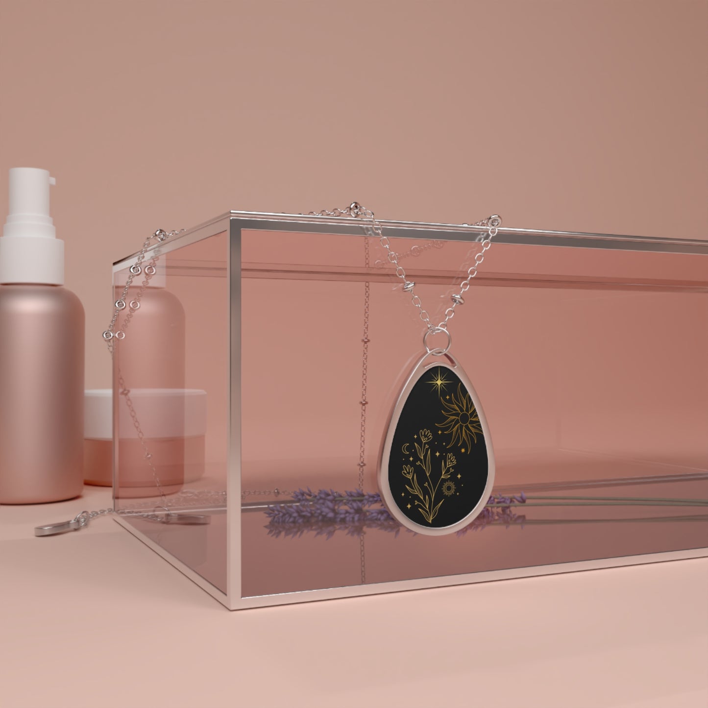 Elegant Floral Oval Necklace for Nature Lovers, Celestial Necklace, Celestial Jewelry