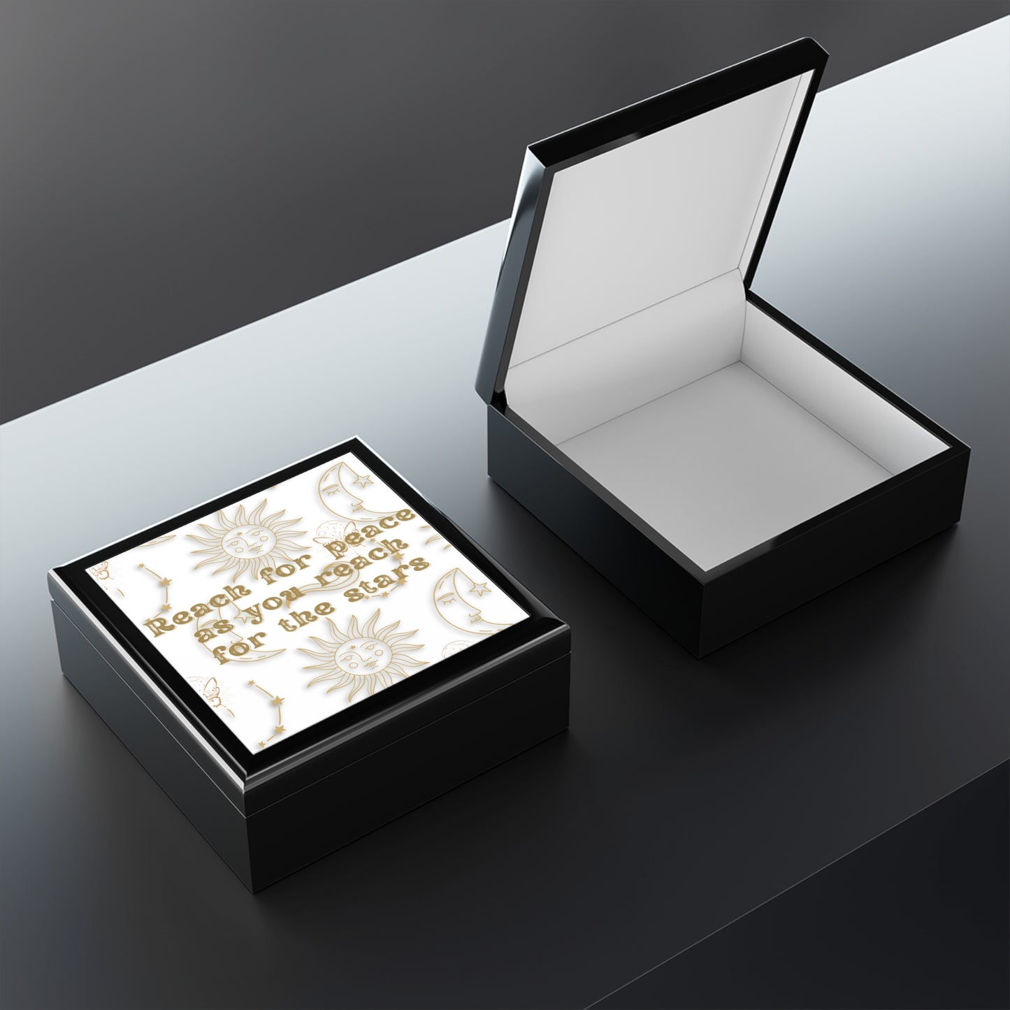 Cosmic Jewelry Box, Celestial Keepsake Box, Celestial Jewelry Box - 'Reach for Peace as You Reach for the Stars'