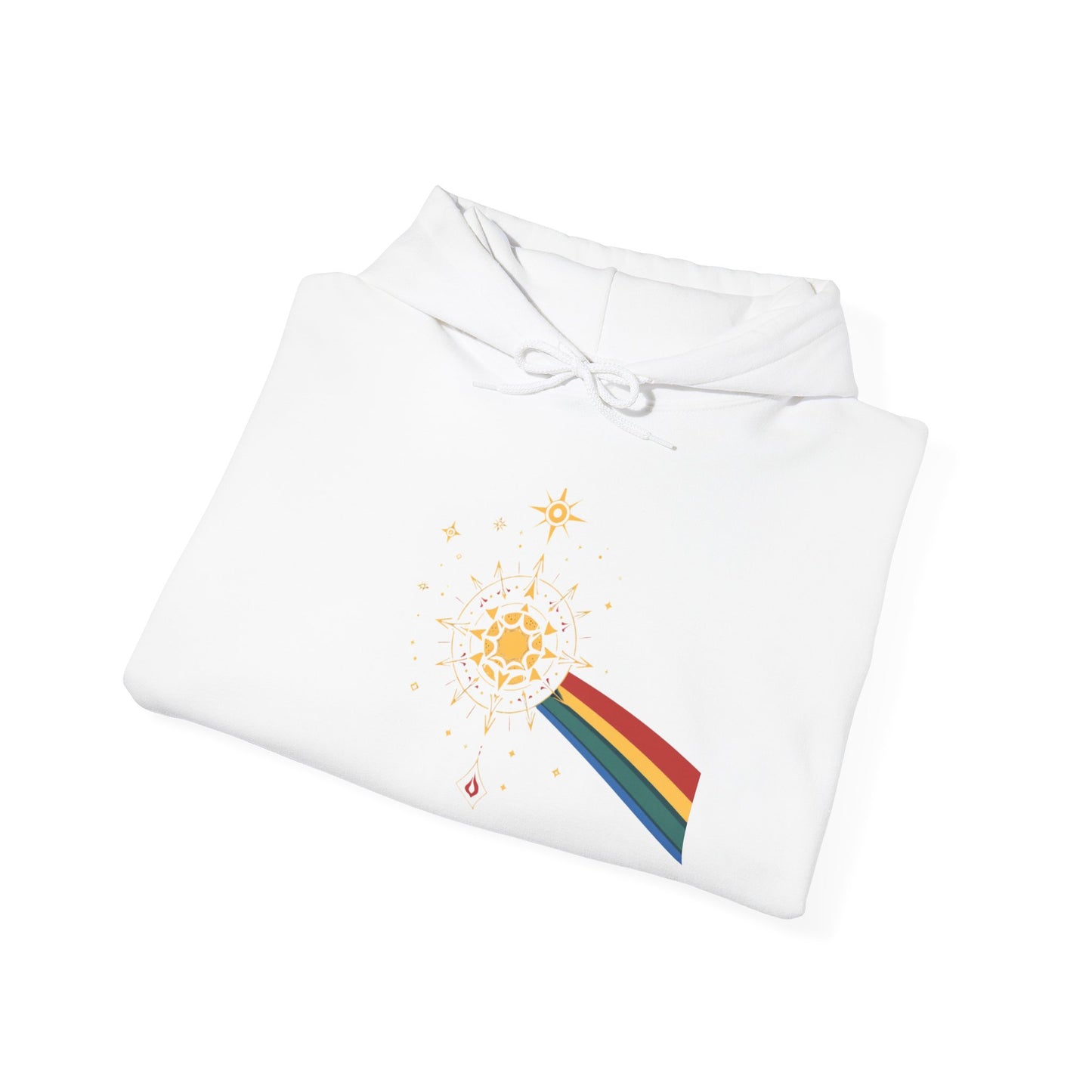 Sun Prism Rainbow Hoodie — Minimal Retro Sun & Prism Graphic Pullover
