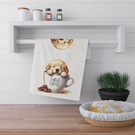 Coffee-Lover's Puppy Tea Towels - Cute and Quirky Kitchen Decor, Lab Puppy Towel