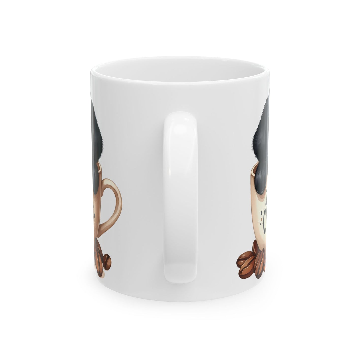 Personalized Puppy Coffee Mug - Cute Cat in Cup Illustration, "I Need Coffee" Ceramic Mug (11oz/15oz)