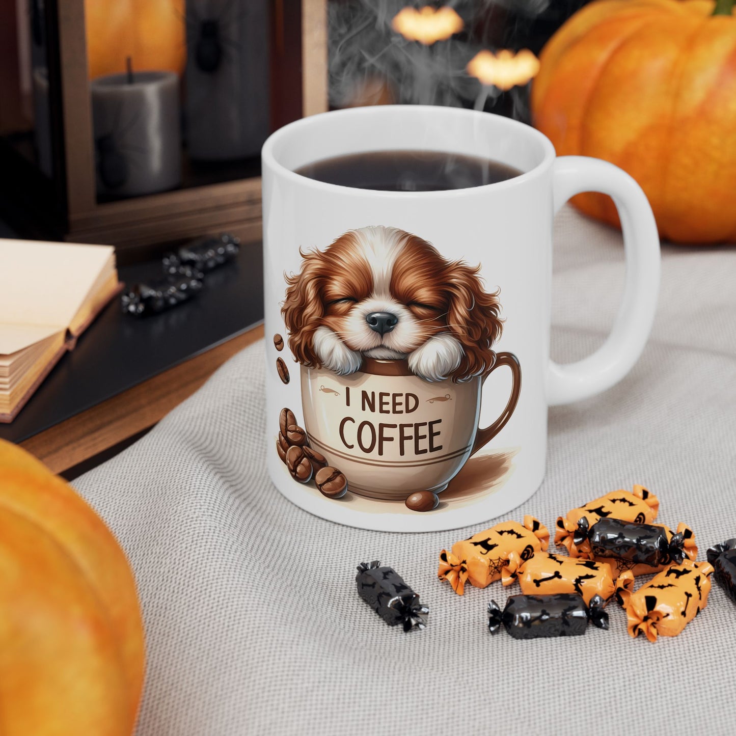Personalized Coffee Lover Mug — Cute Coffee Bean & Cozy Cup Illustration (11oz, 15oz)
