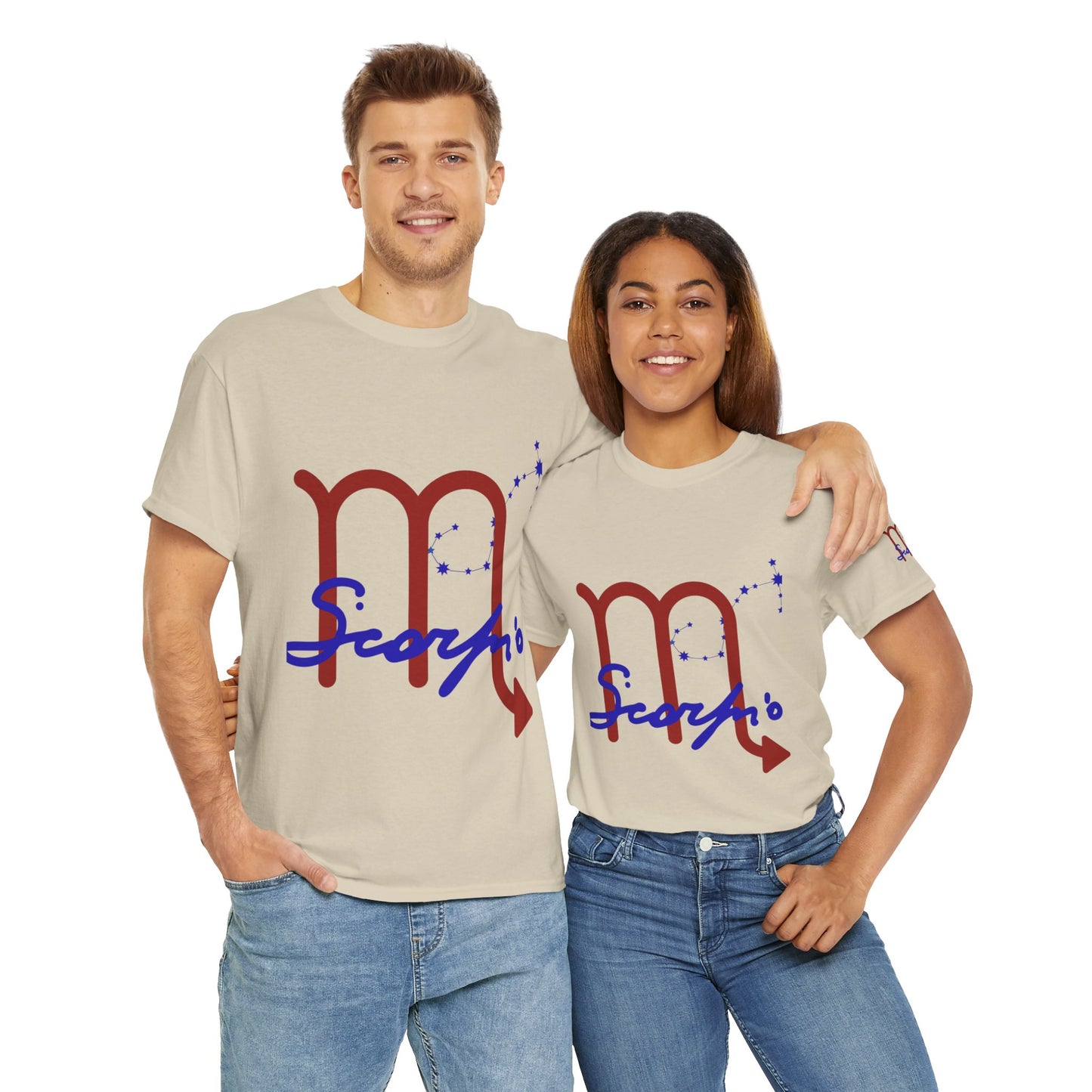 Scorpio Zodiac T-Shirt — Red Glyph & Script Astrology Tee