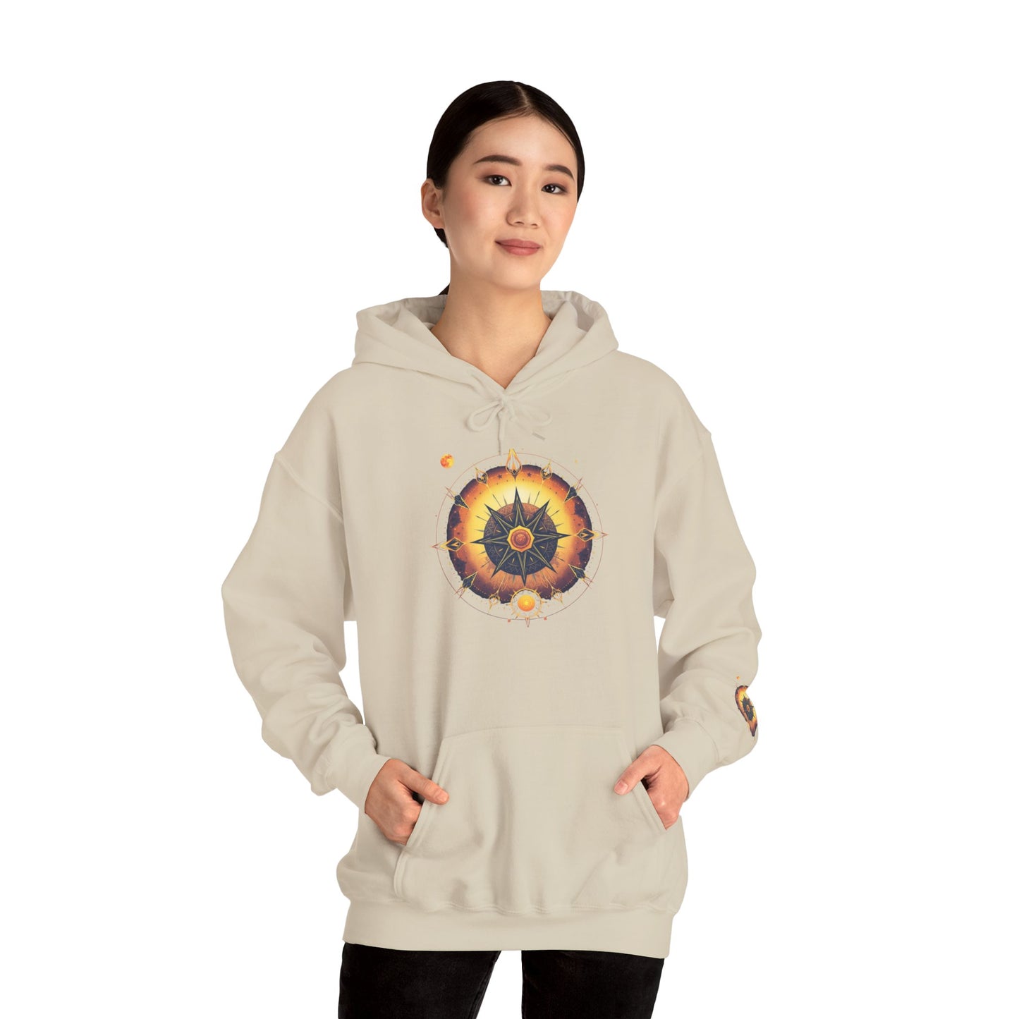 Mandala Sun Hoodie — Spiritual Boho Graphic Sweatshirt