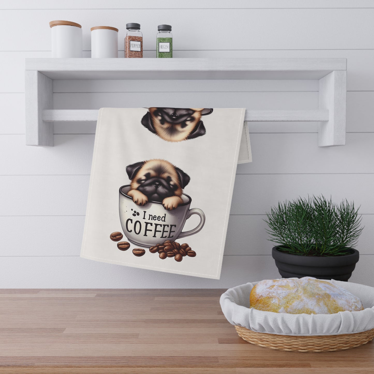 Coffee-Loving Pug Tea Towels, Coffee Tea Towel