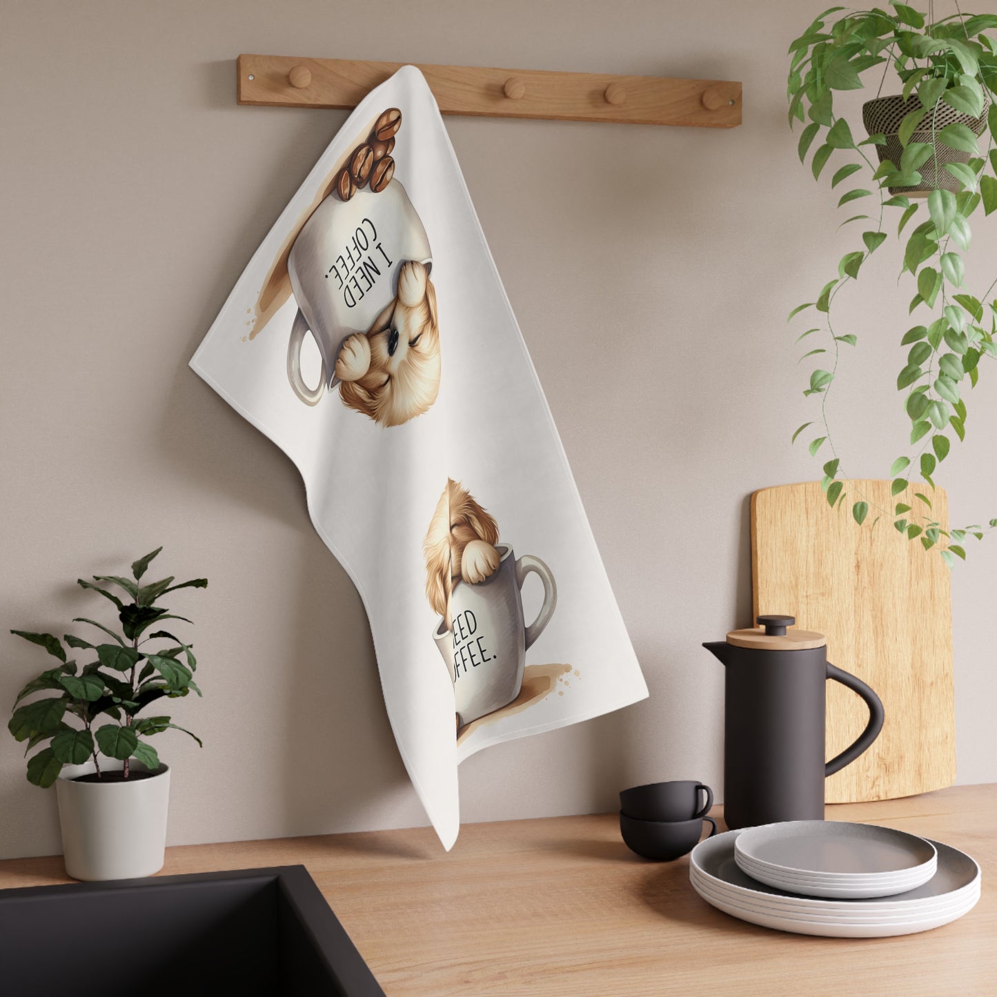 Coffee-Lover's Puppy Tea Towels - Cute and Quirky Kitchen Decor, Lab Puppy Towel