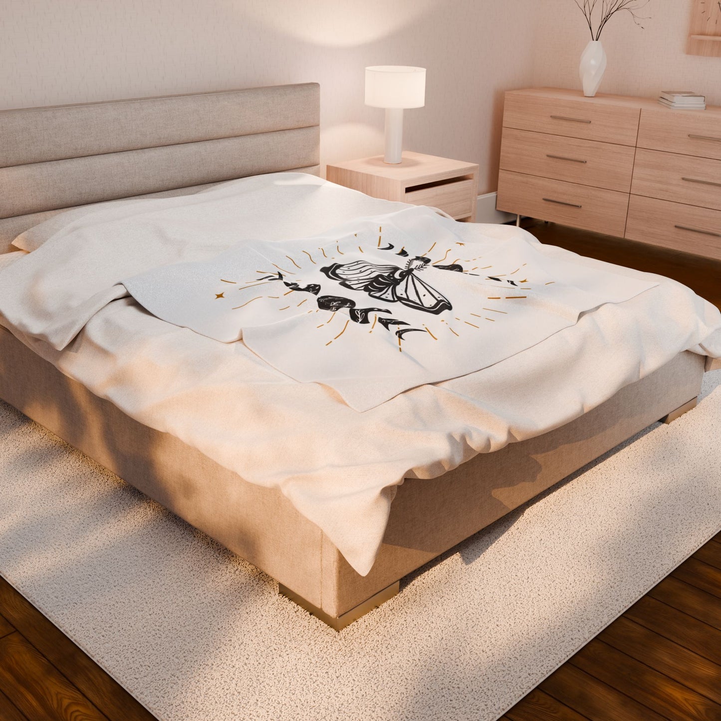 Mystical Moth Velveteen Plush Blanket, Cozy Home Decor, Gift for Nature Lovers, Celestial Artwork, Ideal for Cozy Nights