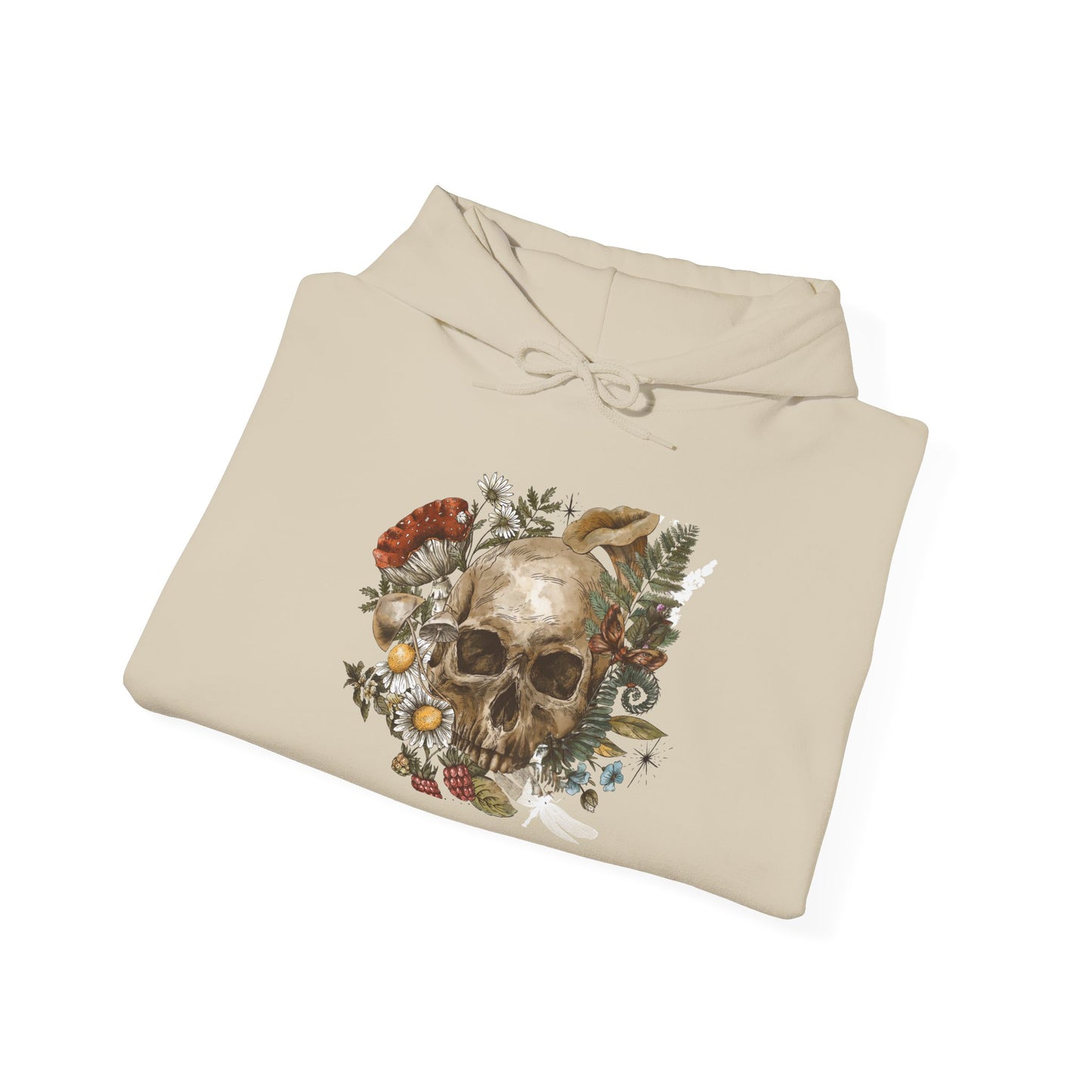 Skull & Mushrooms Hoodie — Vintage Floral Skull Graphic Pullover