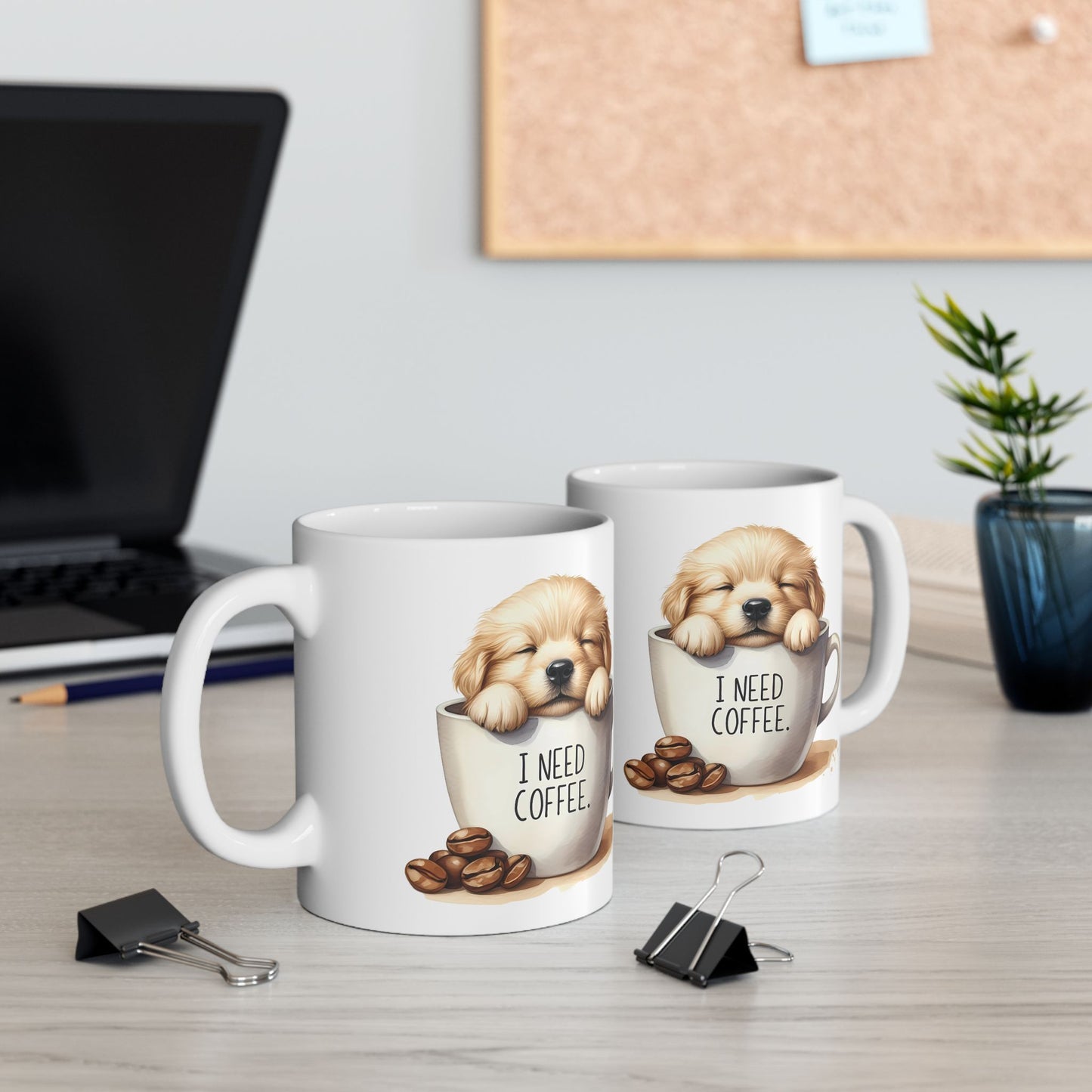 Personalized Lab Puppy Coffee Mug — "I Need Coffee" Ceramic Cup (11oz & 15oz)