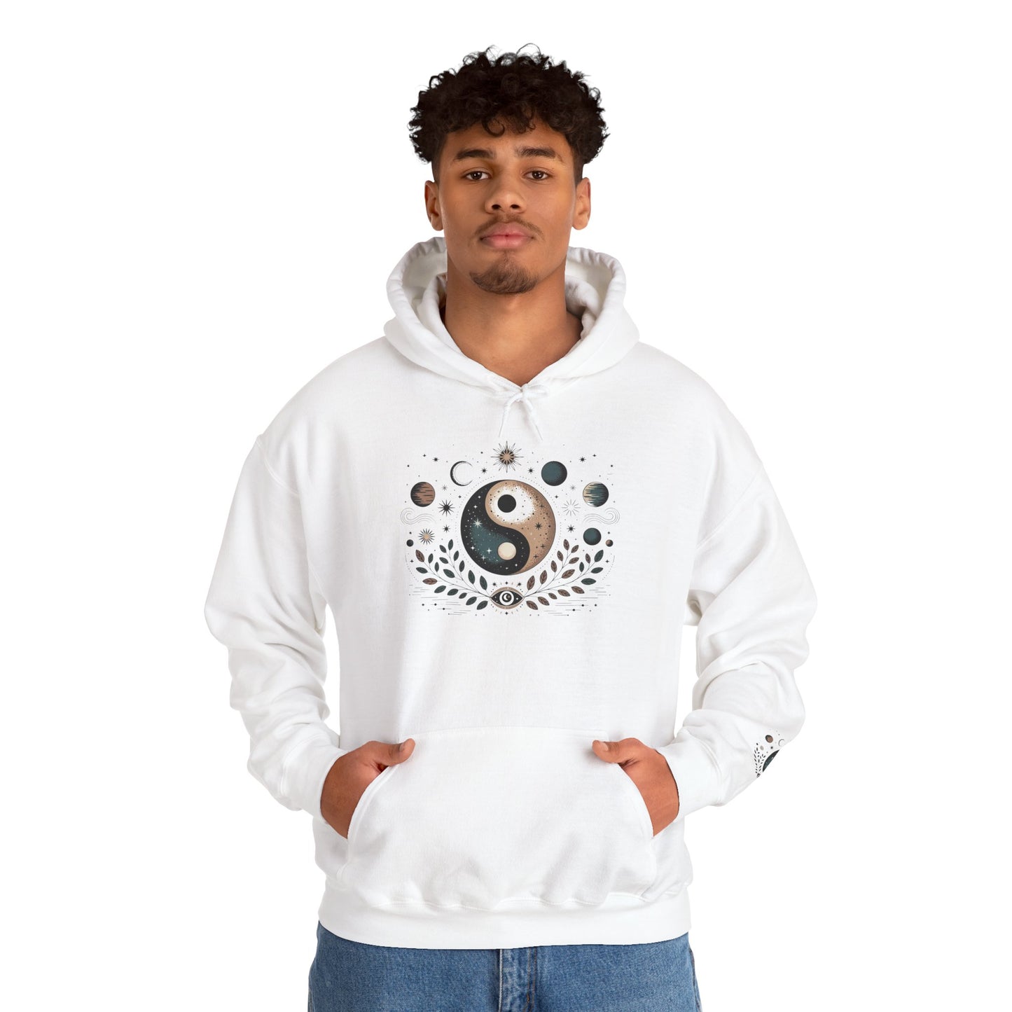 Yin Yang Moon Phases Hoodie — Celestial Balance Spiritual Sweatshirt