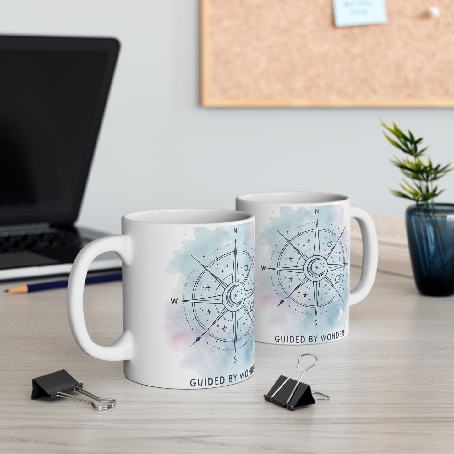 Compass Watercolor Ceramic Mug – 'Wander' Travel-Inspired Coffee Cup (11oz, 15oz)
