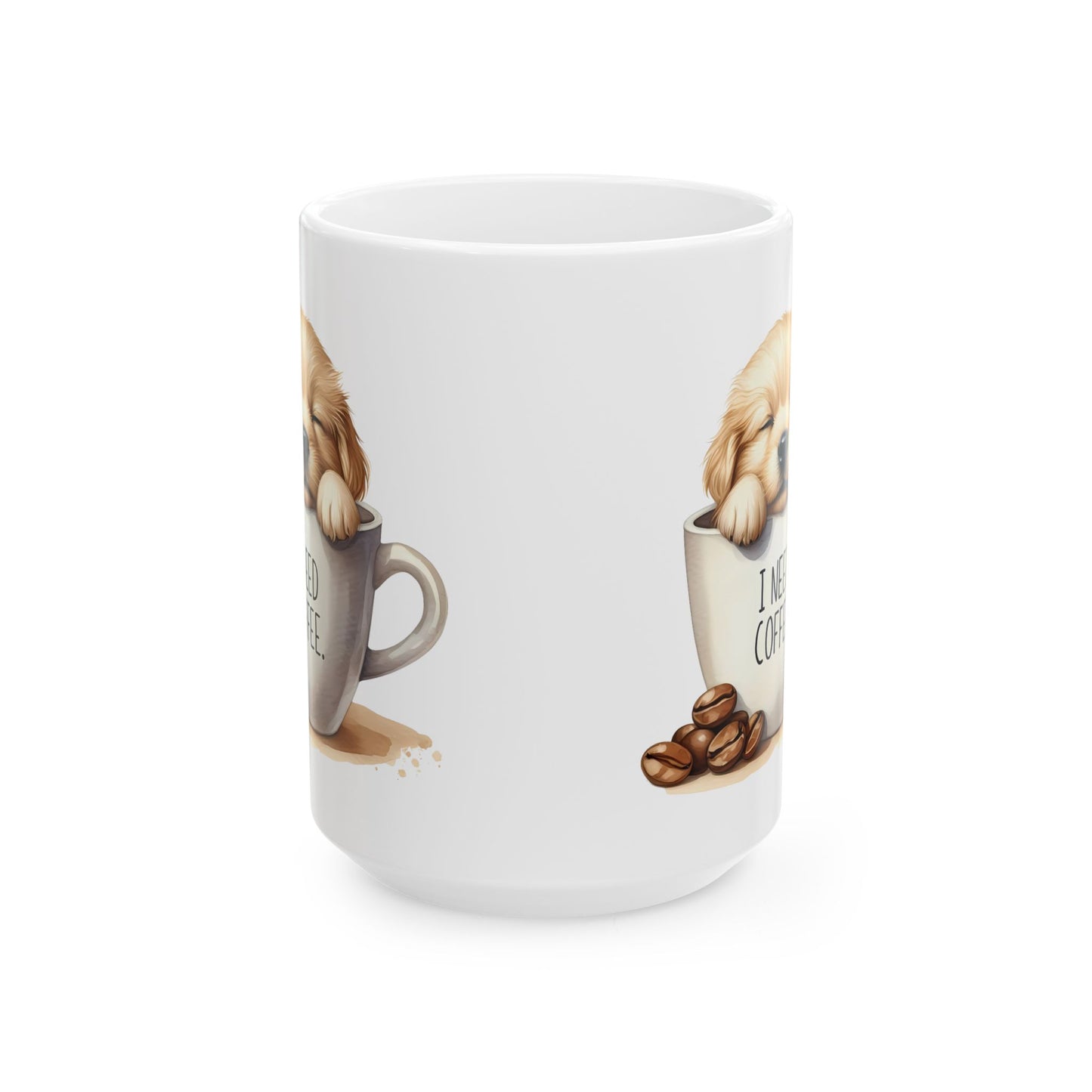 Personalized Lab Puppy Coffee Mug — "I Need Coffee" Ceramic Cup (11oz & 15oz)